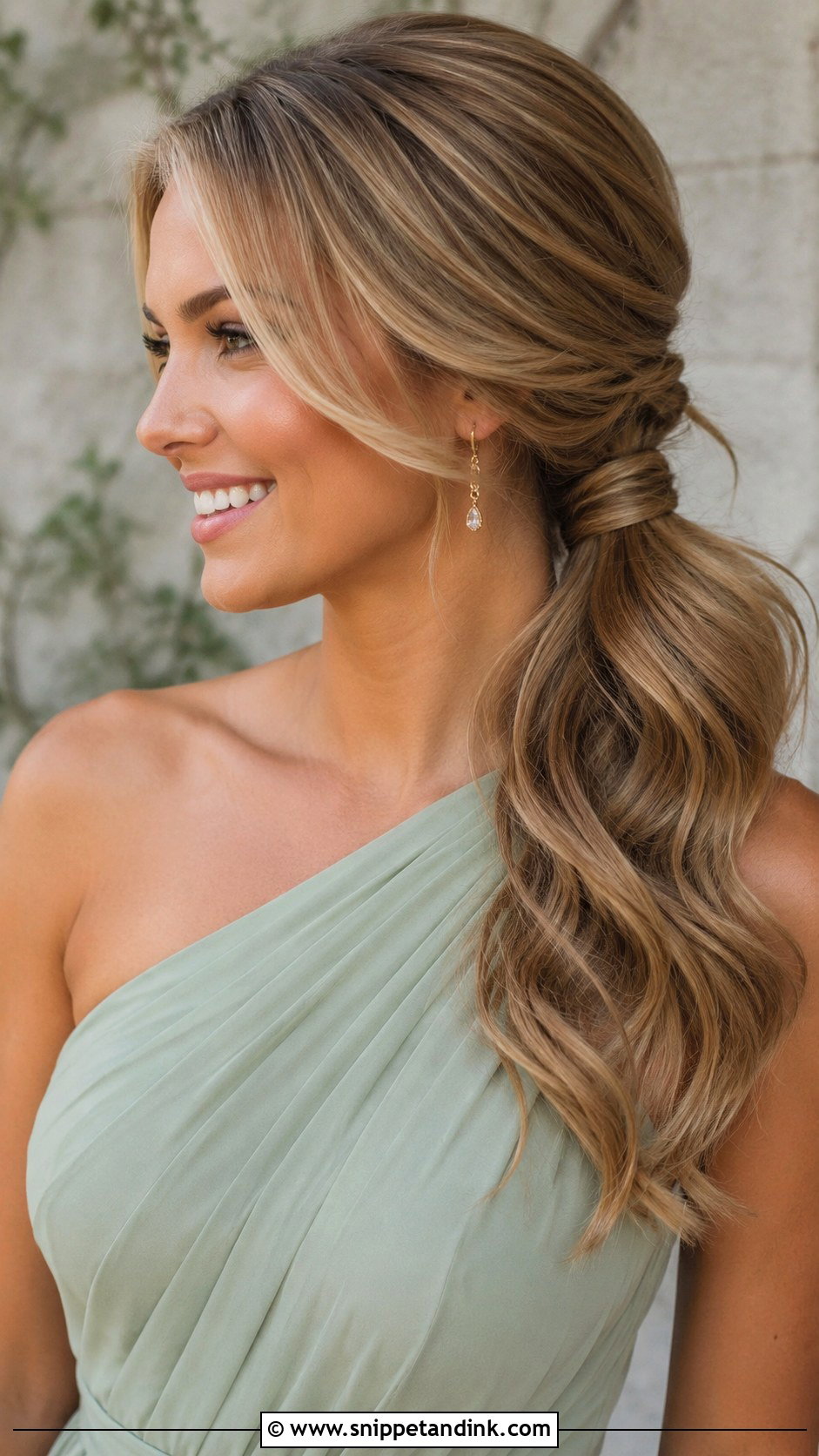 Side Ponytail For One Shoulder Dress - Snippet and Ink - 15 Wedding Hairstyles for One Shoulder Dress