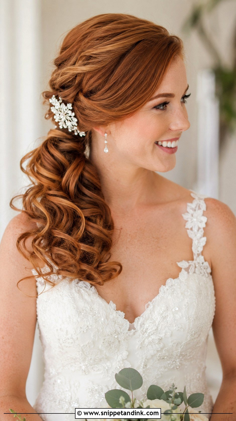 Side Ponytail With Curls - Snippet and Ink - 20 One Side Up Wedding Hair Ideas