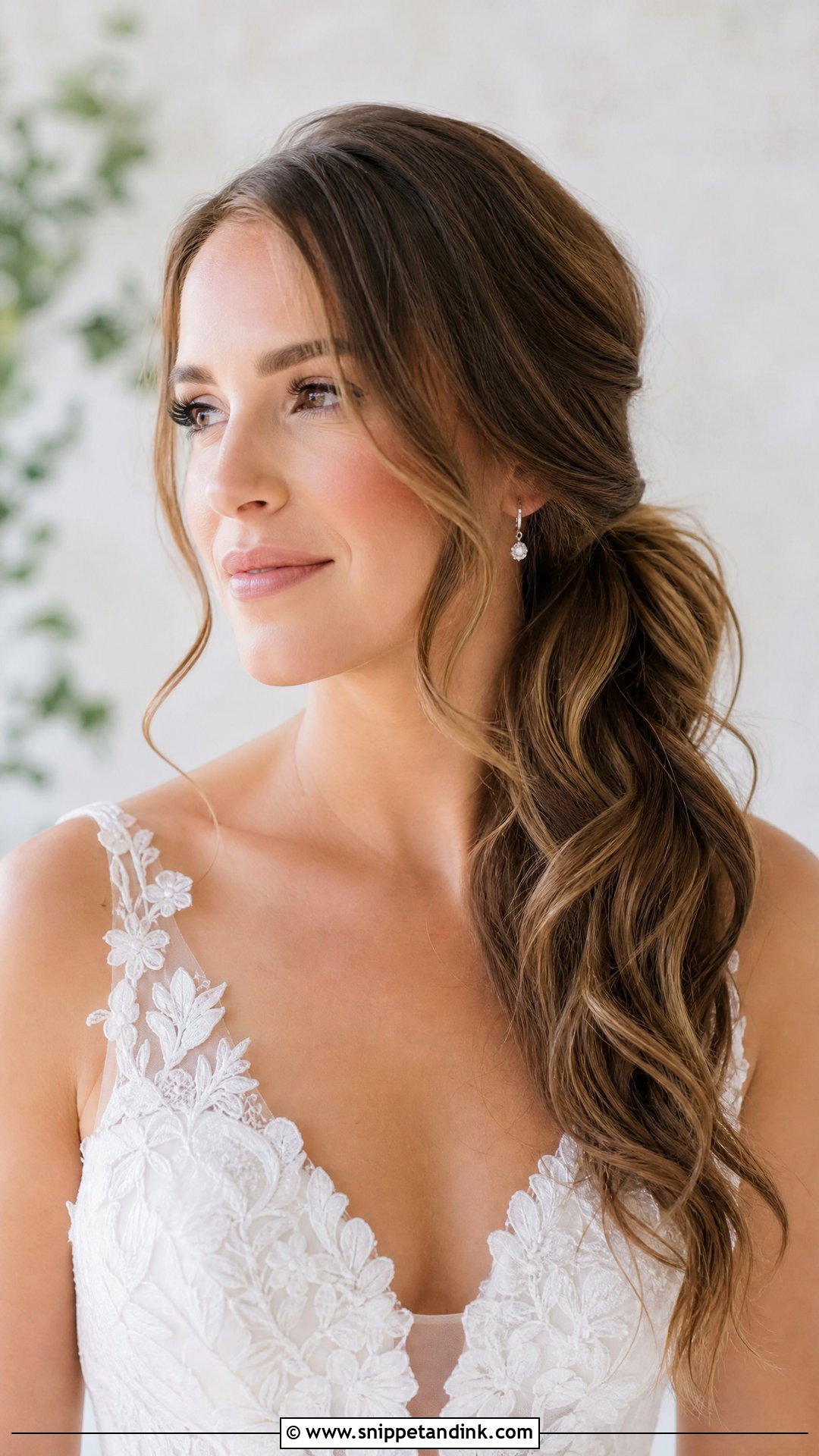 Side Ponytail With Face Framing Tendrils - Snippet and Ink - 25 Side Ponytail Wedding Hairstyles