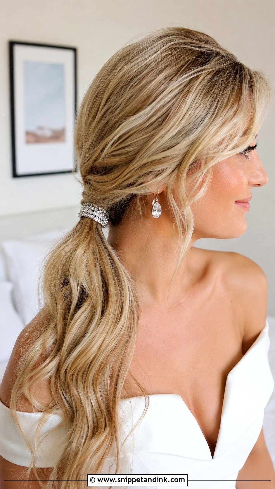 Side Ponytail With Loose Waves - Snippet and Ink - 20 Wedding Hair One Side Pulled Back Ideas