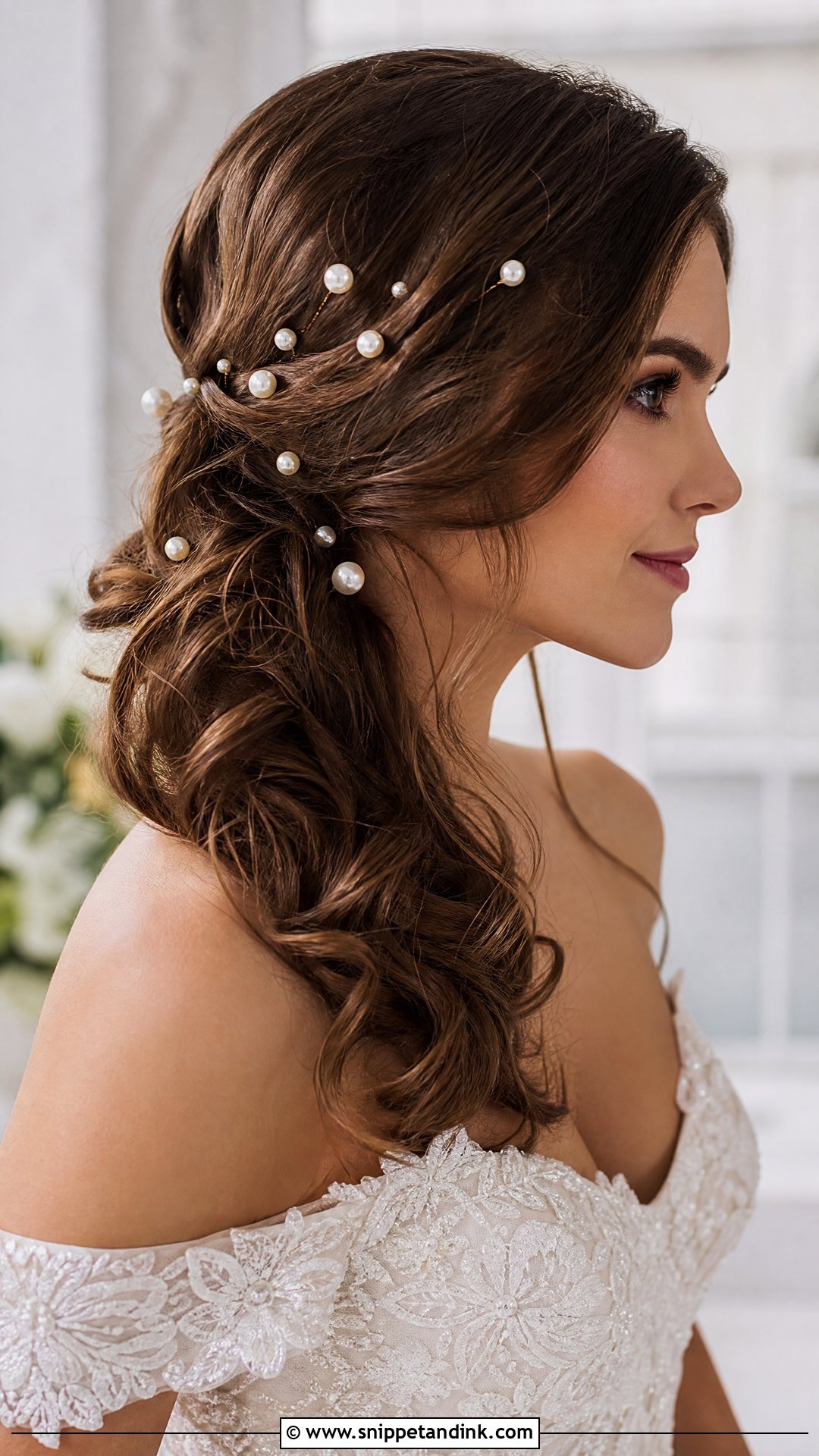 Side Ponytail With Pearl Pins - Snippet and Ink - 25 Side Ponytail Wedding Hairstyles