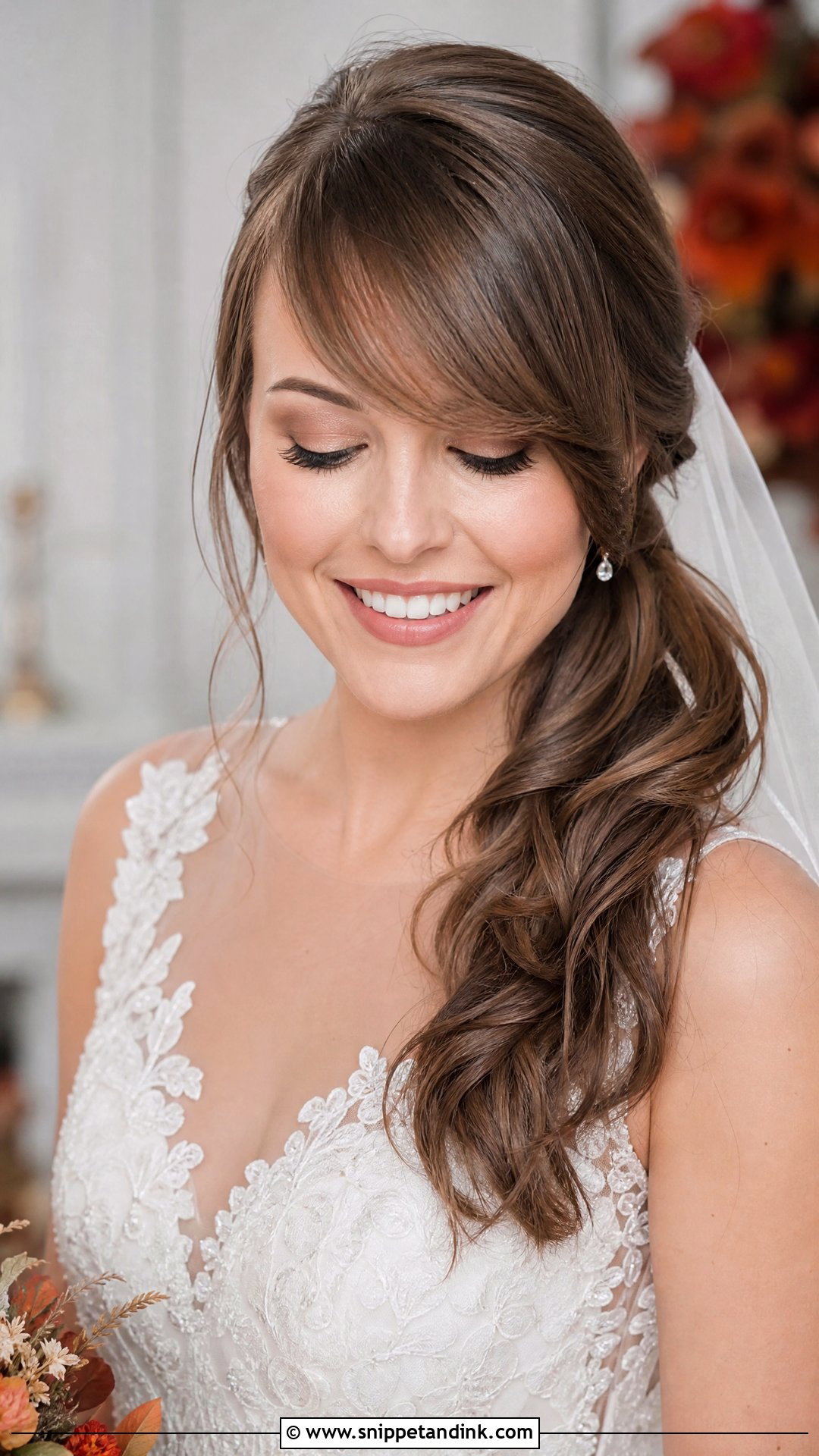 Side Ponytail With Side Swept Bangs - Snippet and Ink - 25 Side Ponytail Wedding Hairstyles