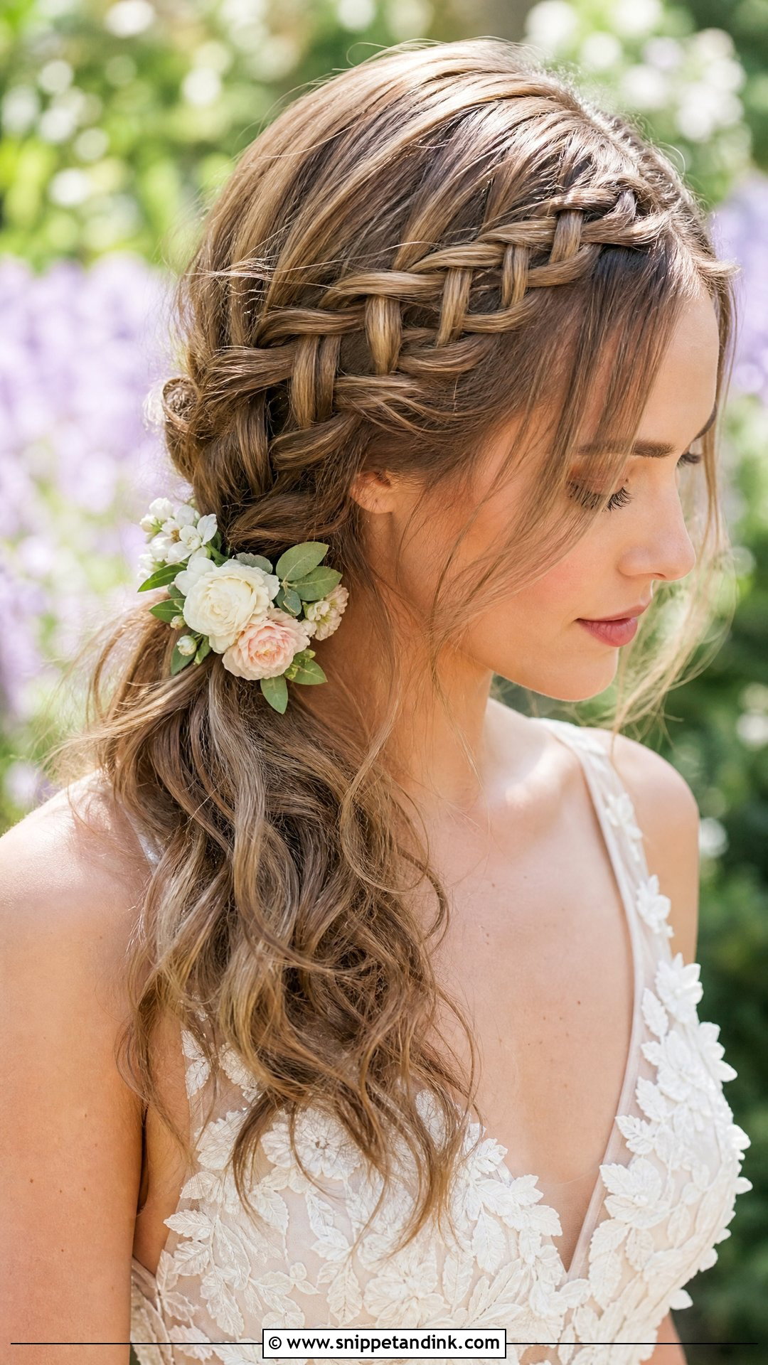 Side Ponytail With Waterfall Braid - Snippet and Ink - 25 Side Ponytail Wedding Hairstyles