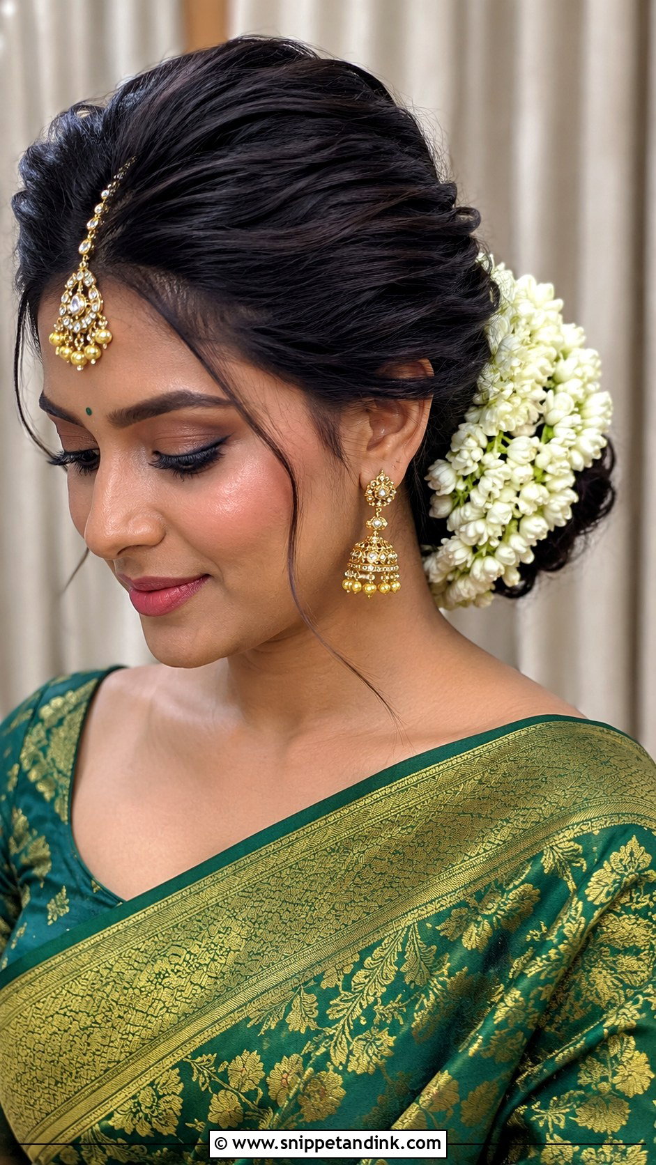 Side Puff Bun With Gajra - Snippet and Ink - 15 Side Puff Hairstyles Indian Wedding