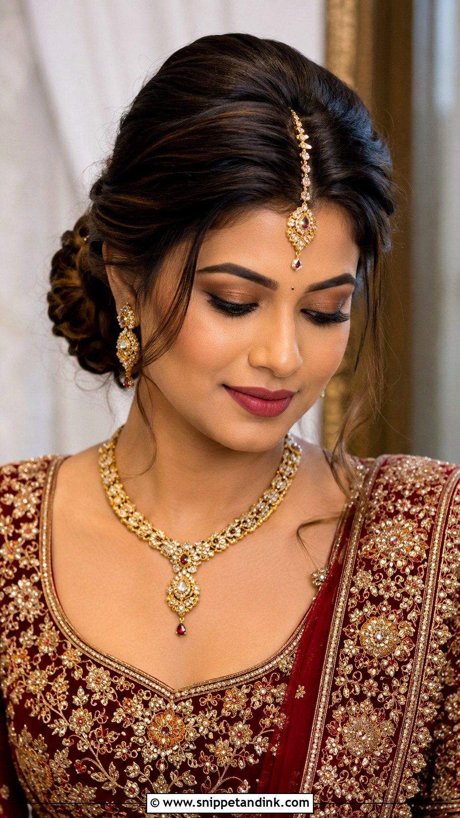Side Puff Hairstyle With Maang Tikka - Snippet and Ink - 15 Side Puff Hairstyles Indian Wedding