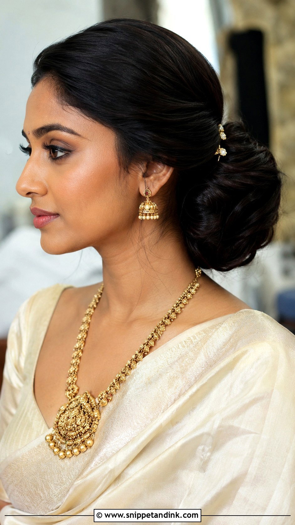 Side Puff Low Bun - Snippet and Ink - 15 Side Puff Hairstyles Indian Wedding