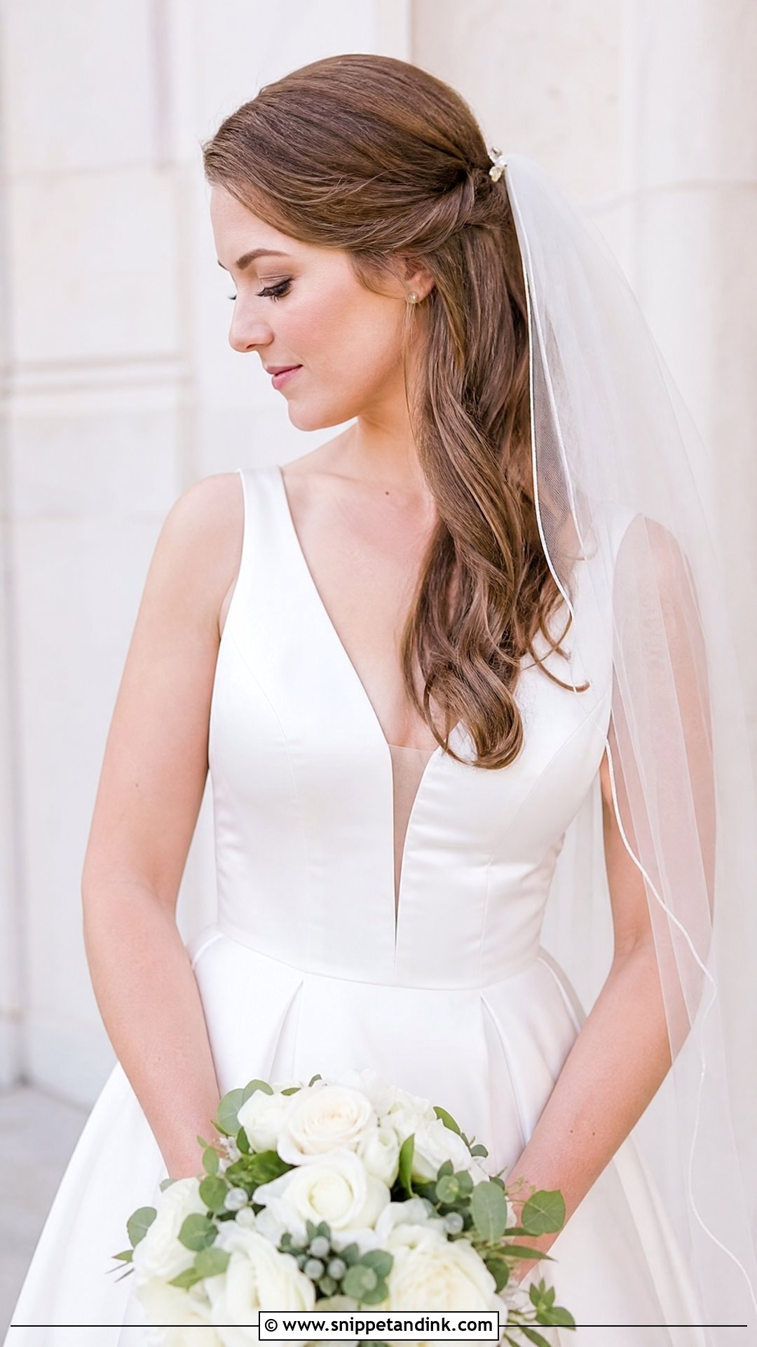 Side Pulled Back With Veil - Snippet and Ink - 20 Bridal Hair One Side Pulled Back Ideas