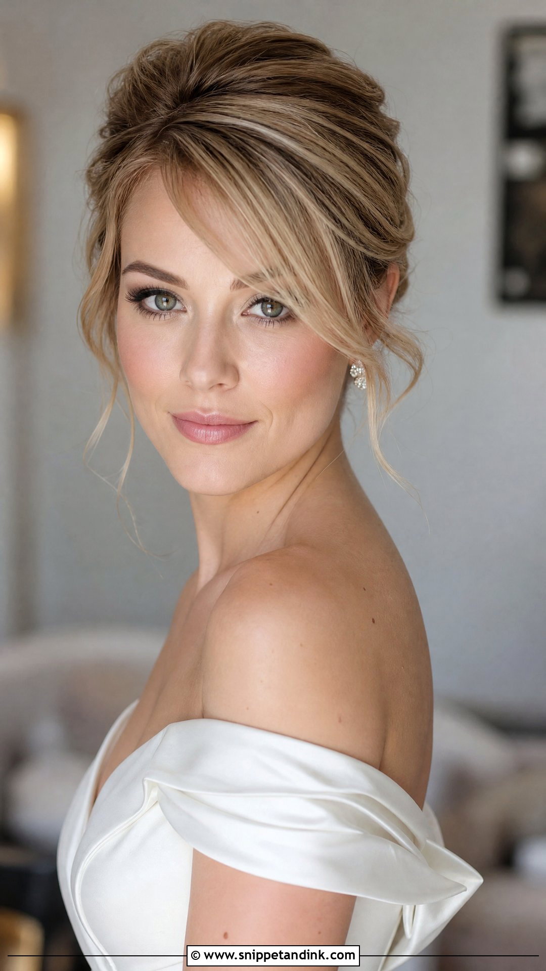 Side Swept Bangs Bridal Updo - Snippet and Ink - 20 Wedding Hairstyles for Chubby Face