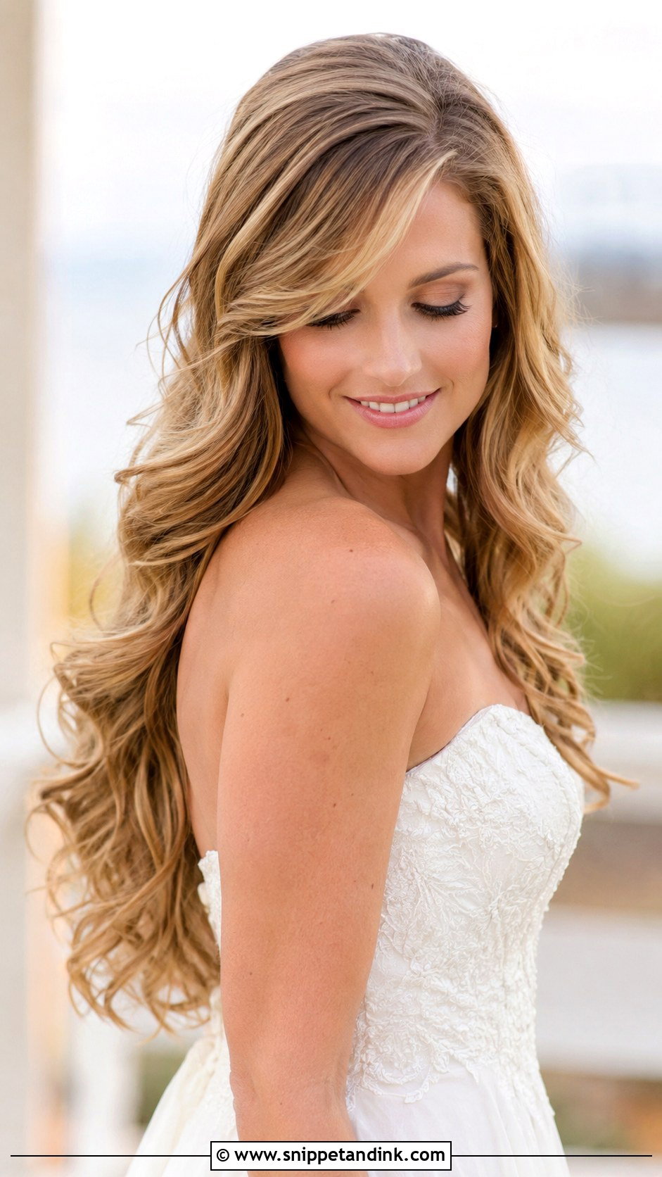 Side Swept Bangs With Loose Waves - Snippet and Ink - 30 Bridal Hair with Bangs Ideas
