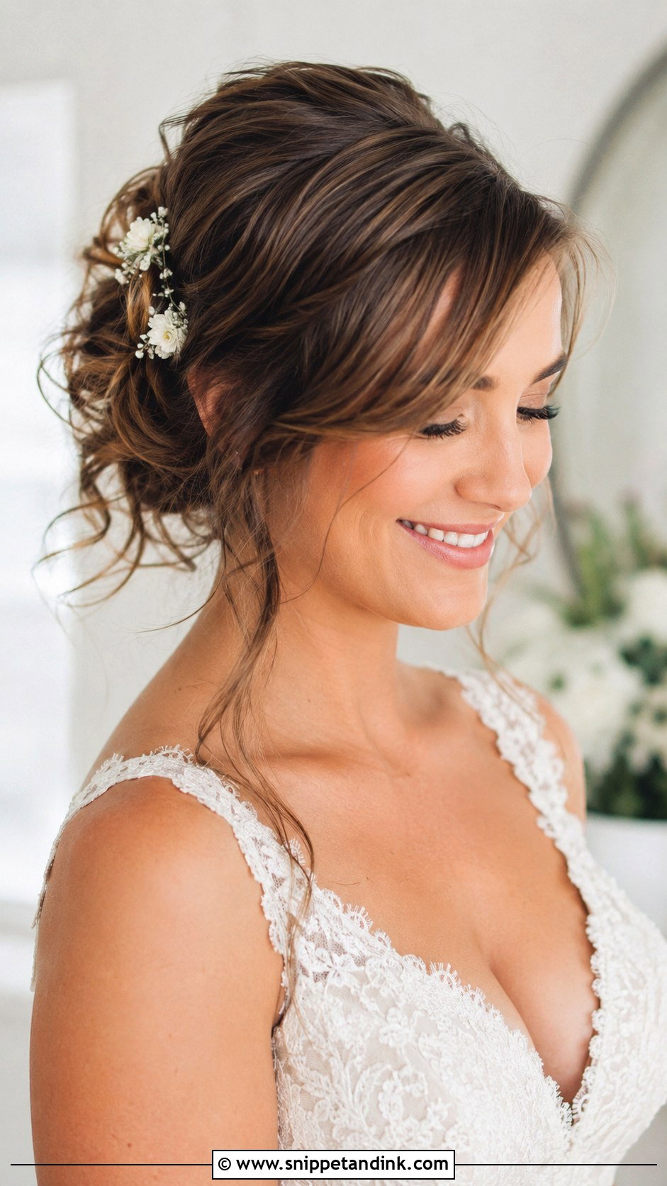 Side Swept Bangs With Soft Updo - Snippet and Ink - 30 Wedding Hair with Bangs Ideas