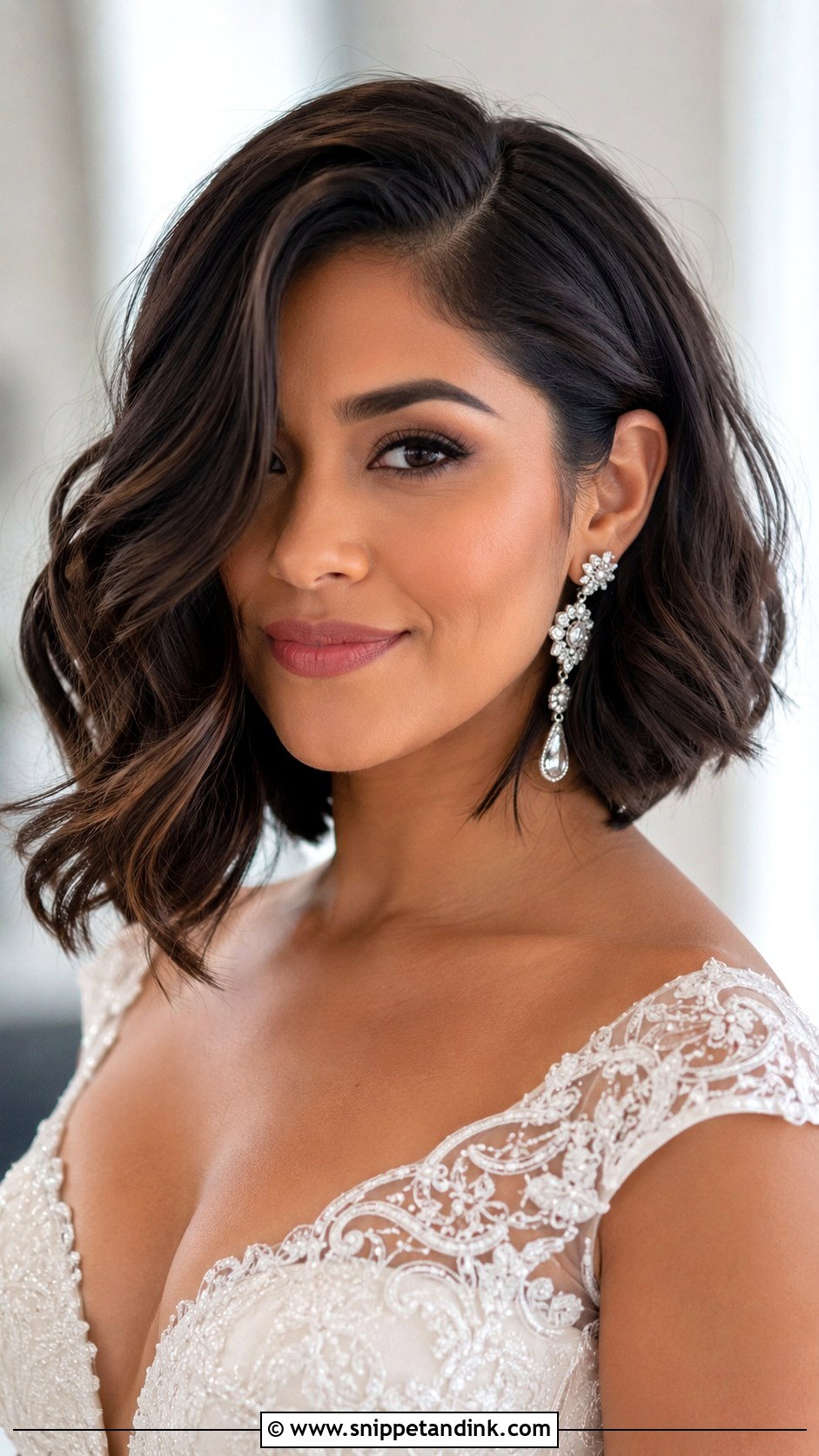 Side Swept Bob With Deep Part - Snippet and Ink - 25 Bob Wedding Hair Ideas