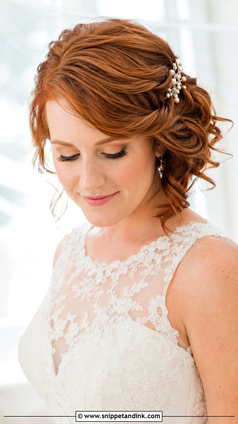 Side Swept Bob with Curls - Snippet and Ink - 25 Bride with Short Hair Ideas