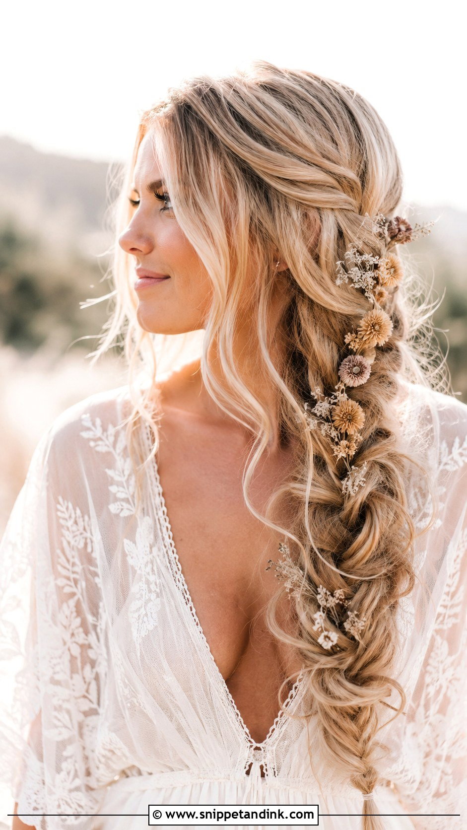 Side Swept Boho Braid - Snippet and Ink - 20 Bridal Hair Side Swept Ideas