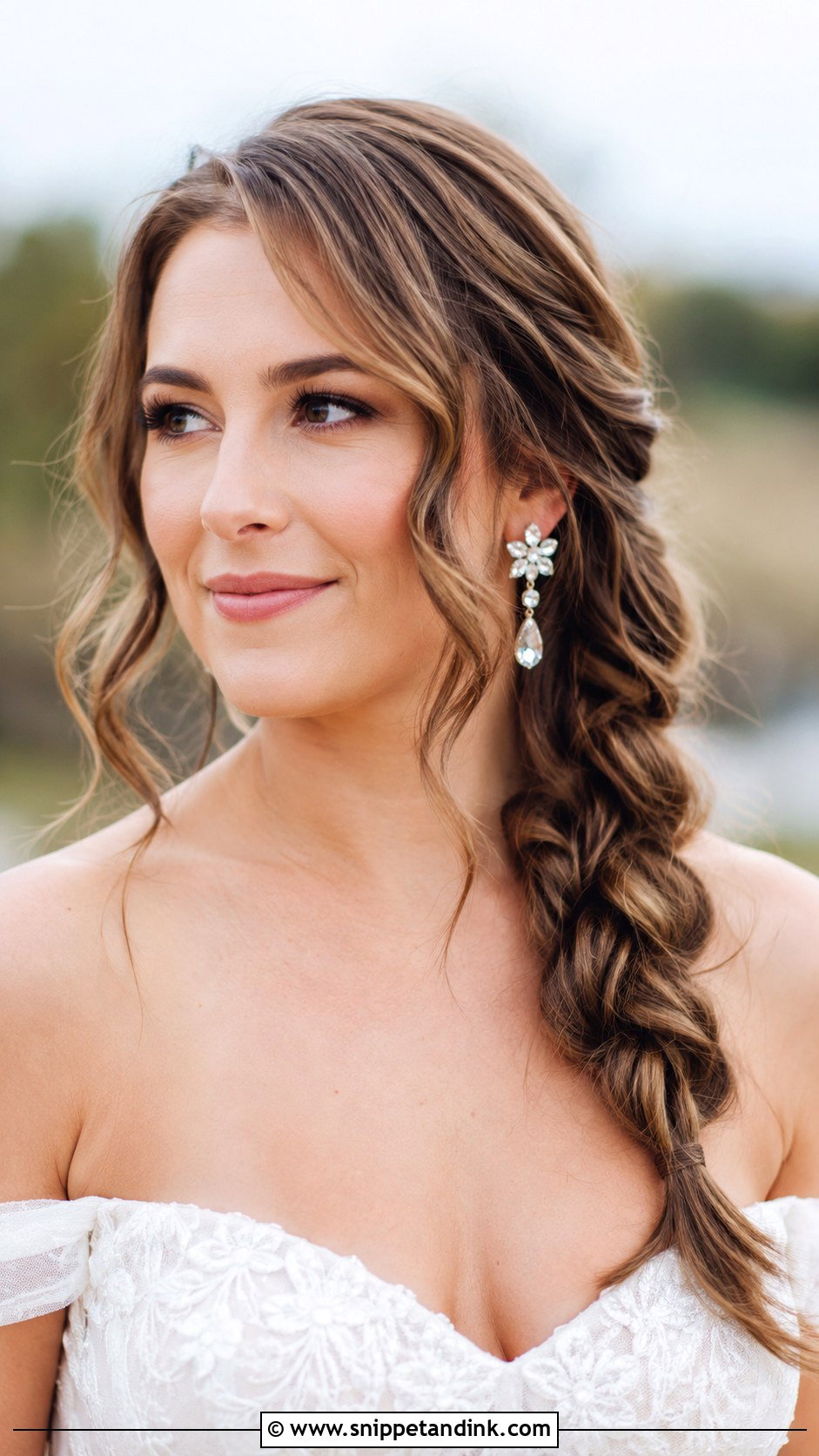 Side Swept Braid Over One Shoulder - Snippet and Ink - 20 Wedding Hair Down with Braid Ideas