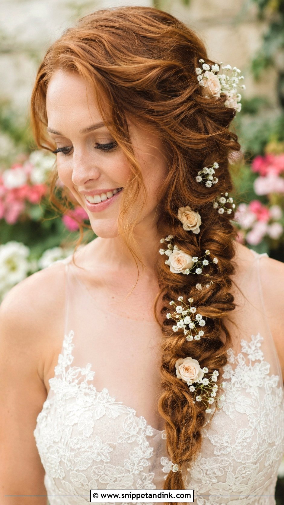 Side Swept Braid With Flowers - Snippet and Ink - 20 Flowers in Hair for Wedding
