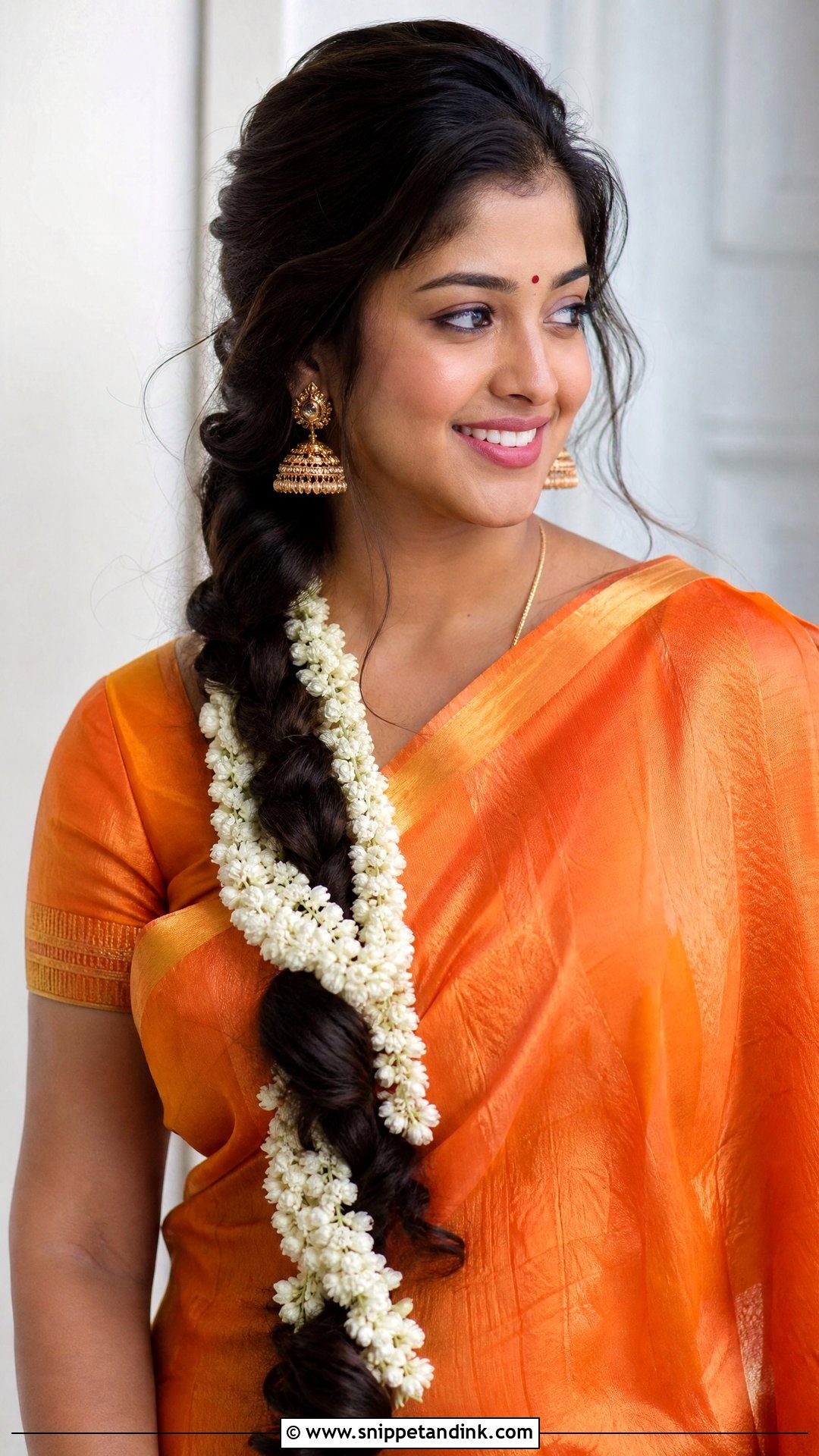 Side Swept Braid With Gajra - Snippet and Ink - 20 South Indian Bridal Hair Ideas
