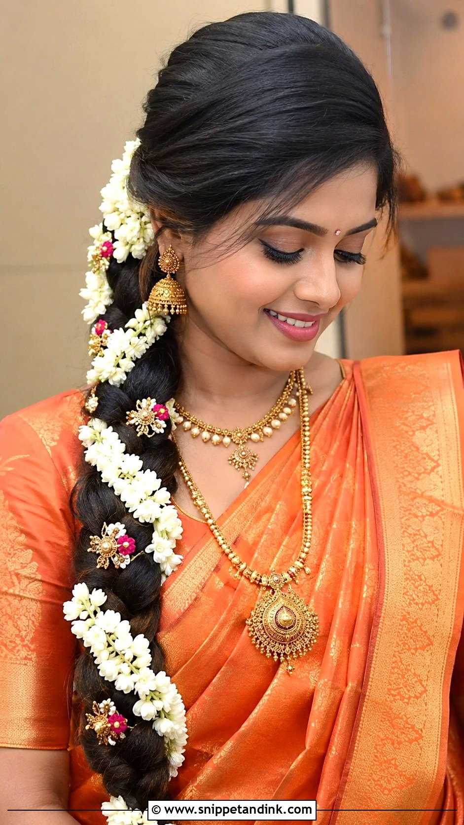 Side Swept Braid With Jasmine - Snippet and Ink - 25 Tamil Bride Hairstyle Ideas