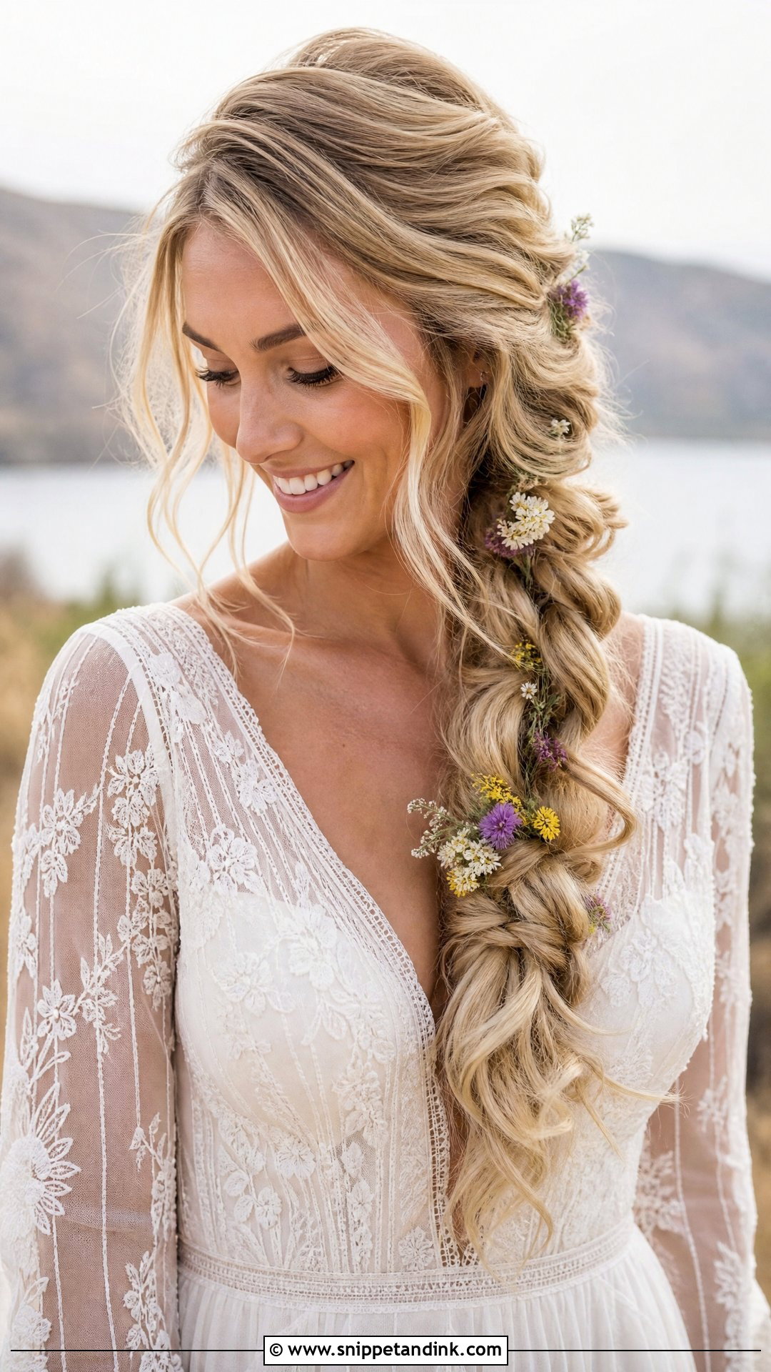 Side Swept Braid for Boho Wedding - Snippet and Ink - 20 Sideswept Wedding Hair Ideas