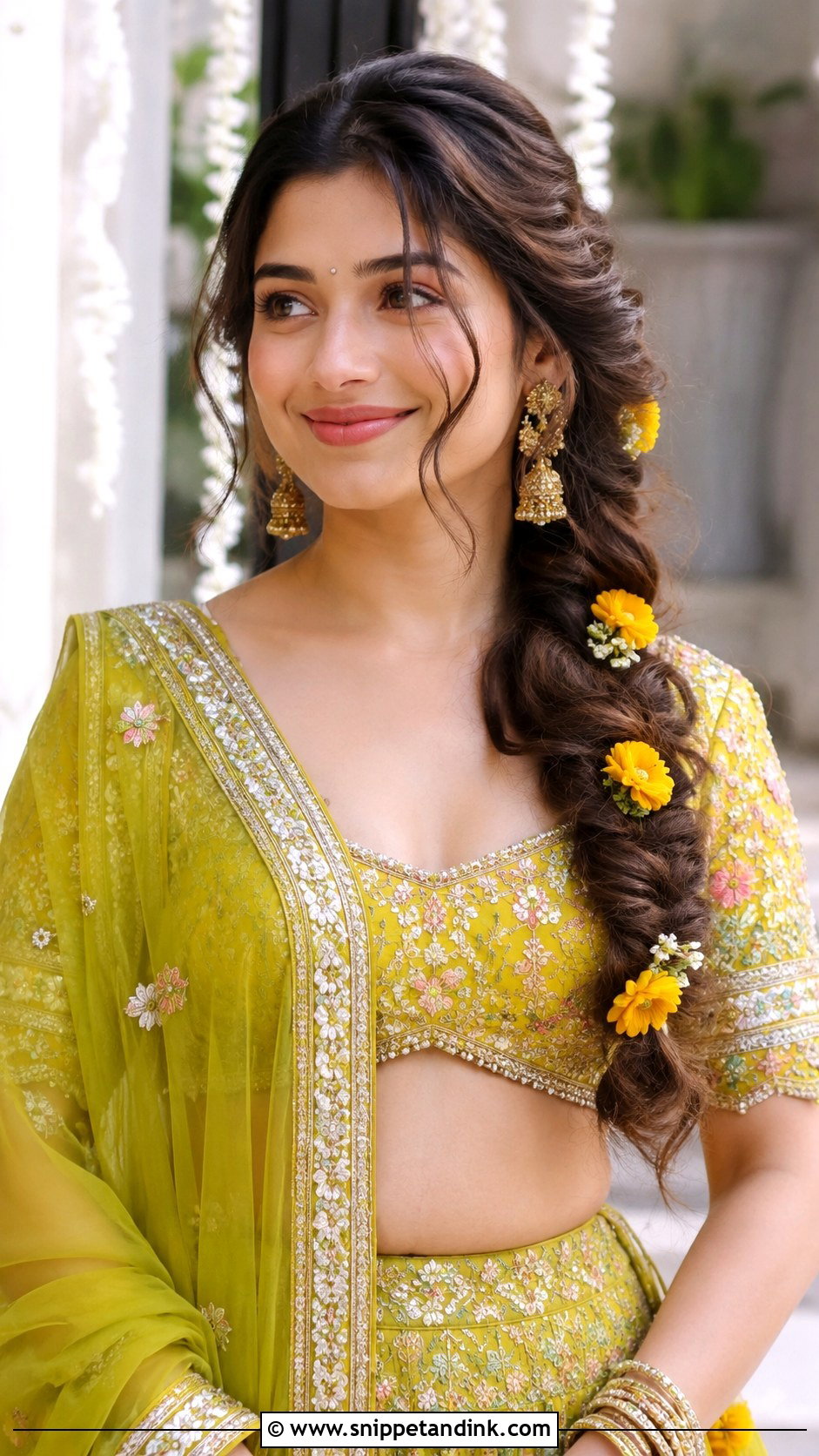 Side Swept Braid for Mehendi - Snippet and Ink - 20 Indian Non Bridal Hairstyles