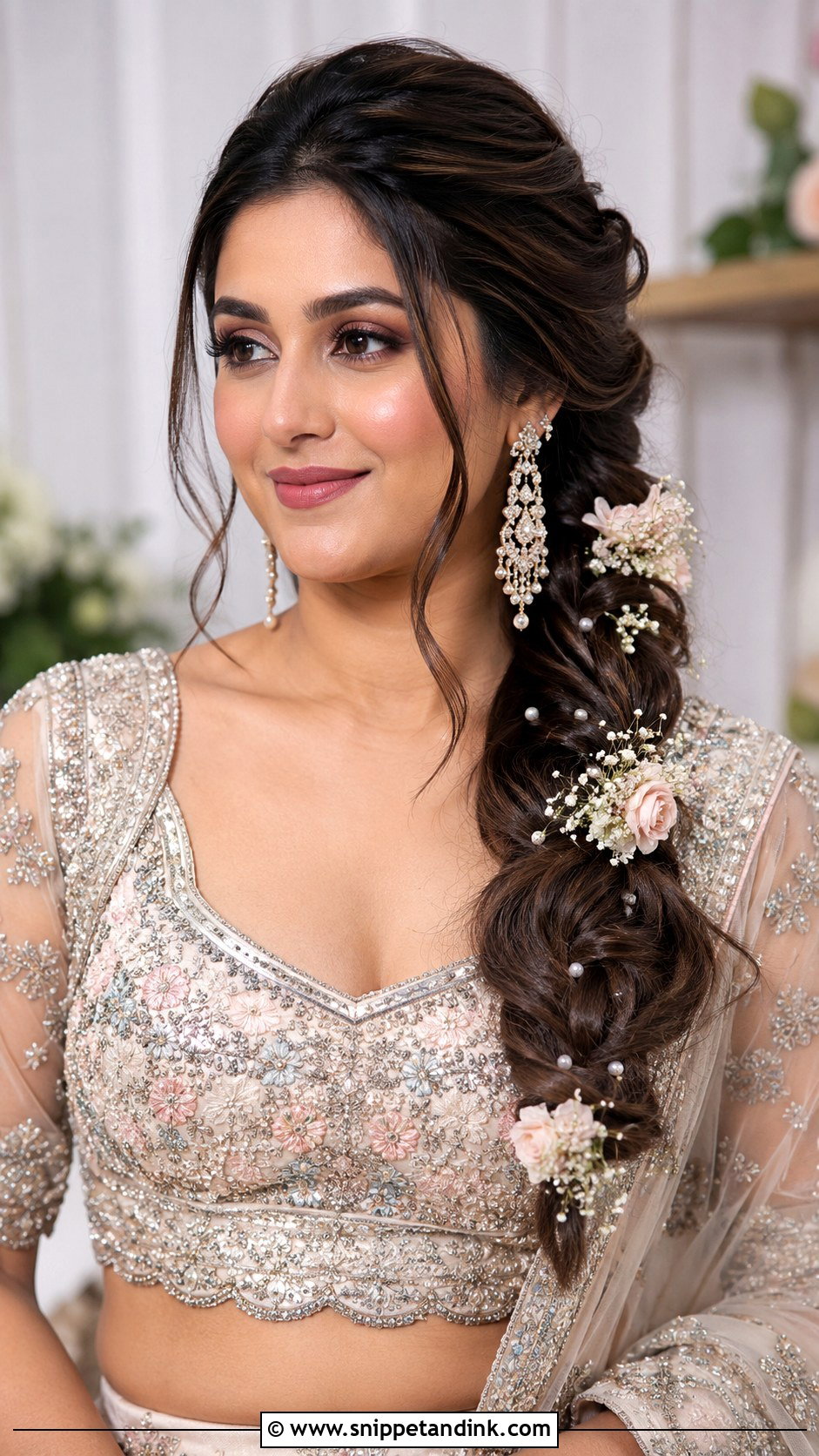 Side Swept Braid for Wedding - Snippet and Ink - 25 Indian Braided Hairstyles for Wedding