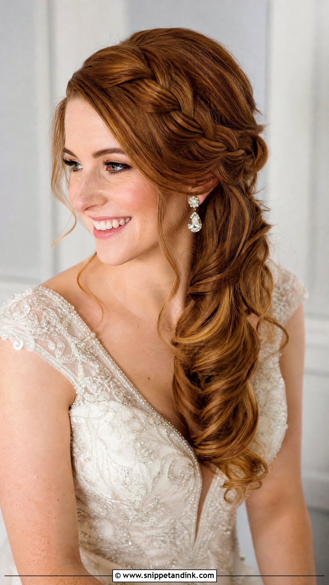 Side Swept Braided Half Up - Snippet and Ink - 20 Half-Up Braid Bridal Hair Ideas