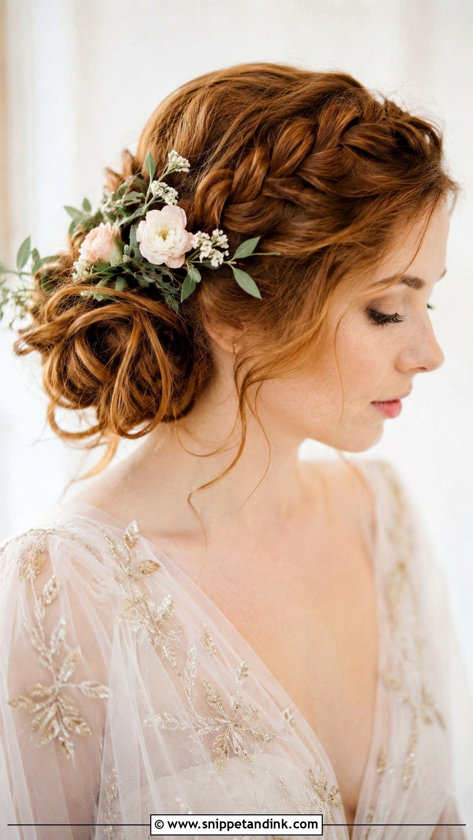 Side Swept Braided Halo Updo - Snippet and Ink - 25 Side Updo Wedding Hair Ideas