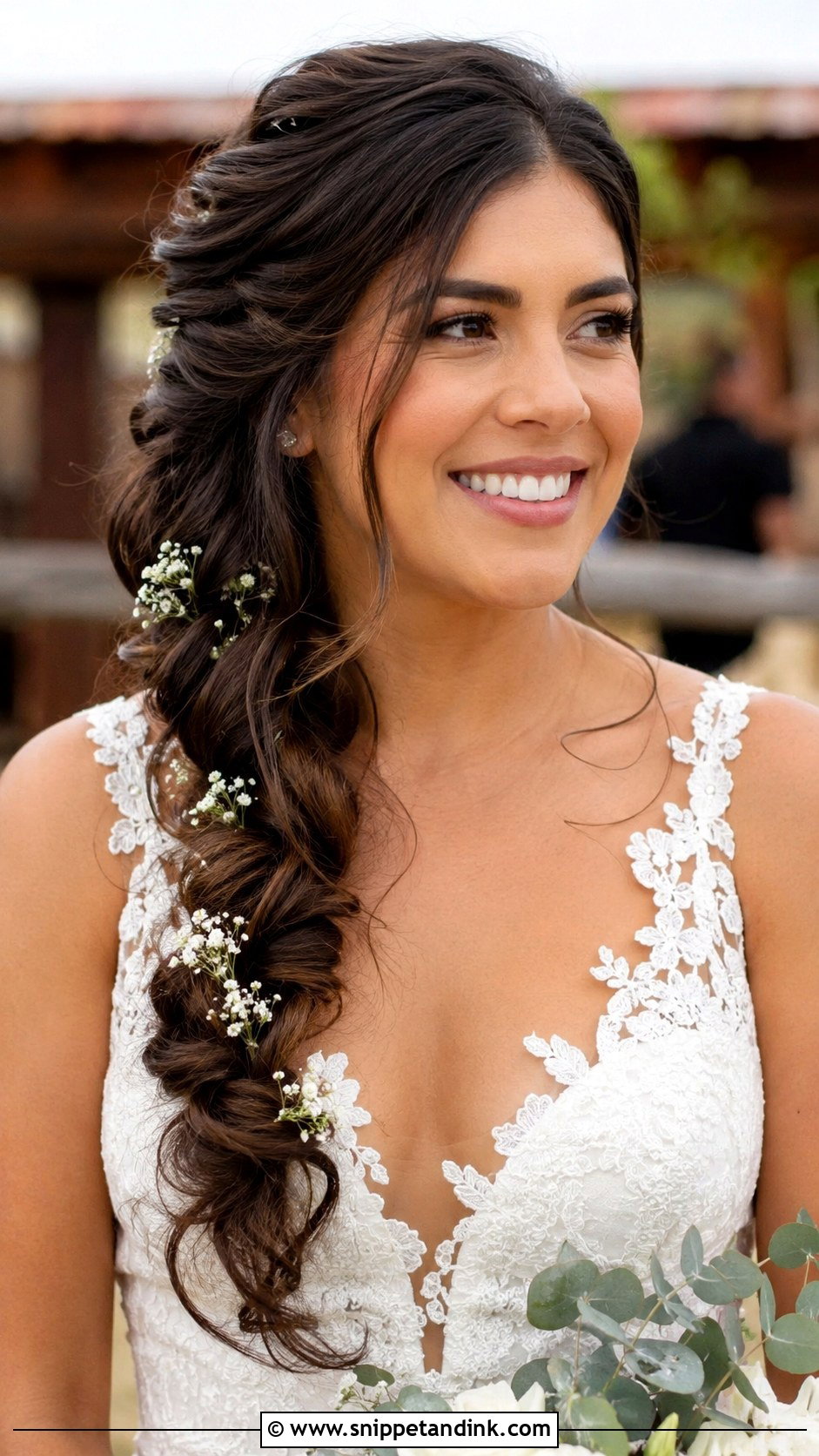 Side Swept Braided Ponytail - Snippet and Ink - 30 One Sided Wedding Hairstyle Ideas