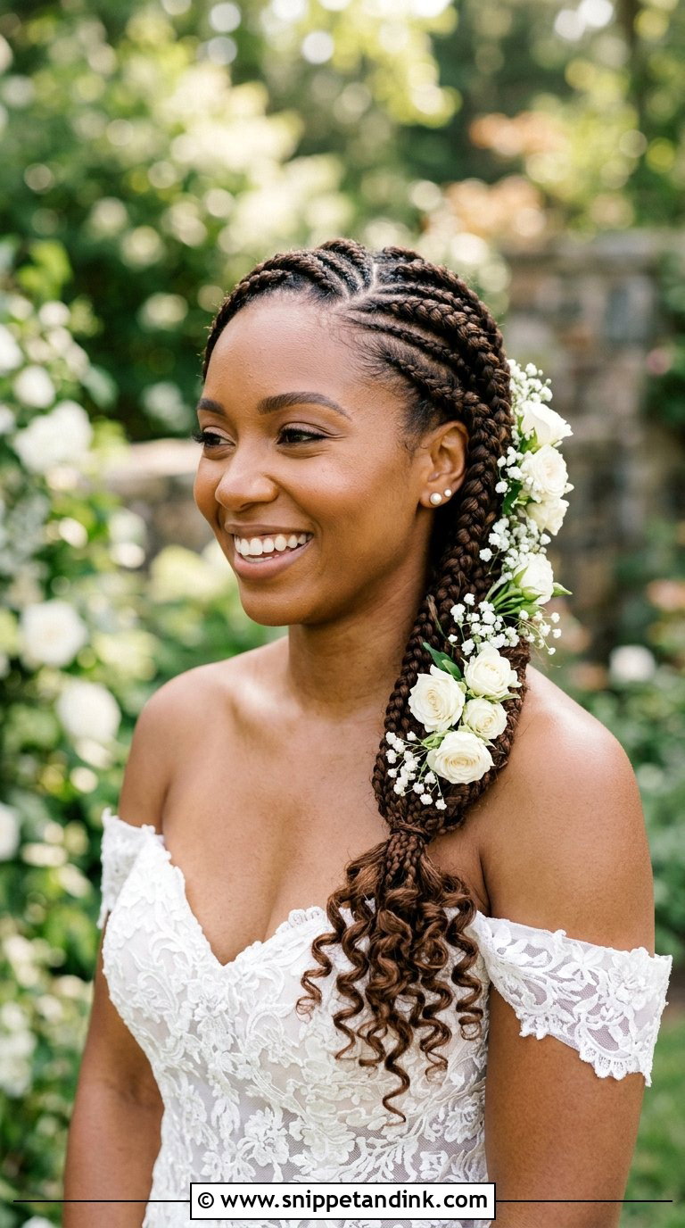 Side Swept Braids for Black Brides - Snippet and Ink - 20 Braids for Wedding Hair Black Women