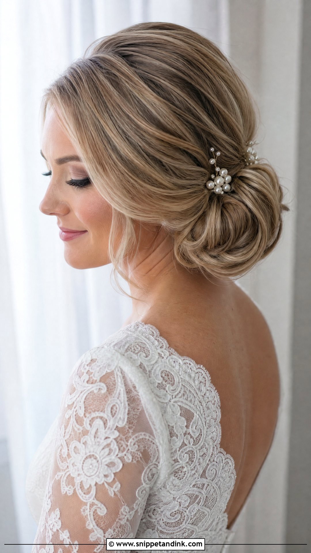 Side Swept Bridal Bun - Snippet and Ink - 15 Bridal Hair to the Side Ideas