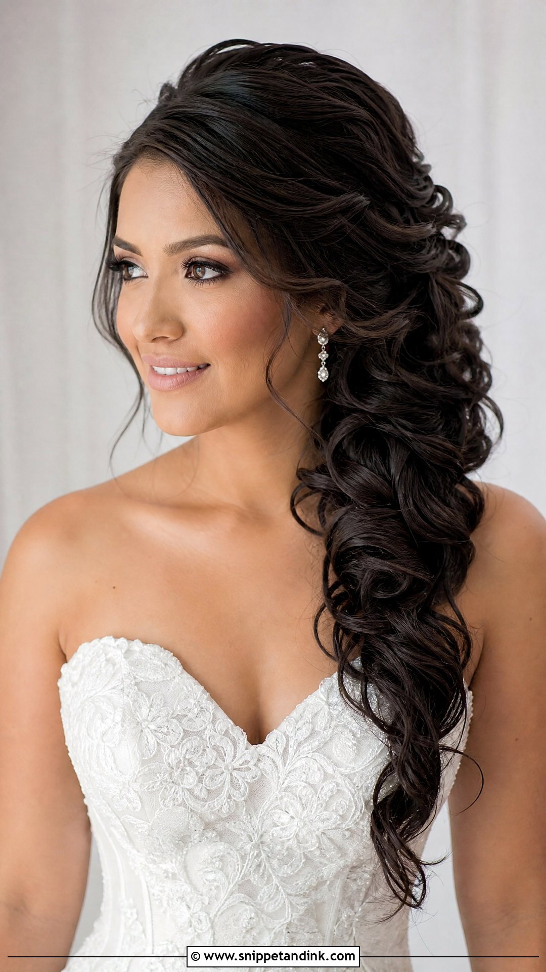 Side Swept Bridal Curls - Snippet and Ink - 15 Bridal Hair to the Side Ideas