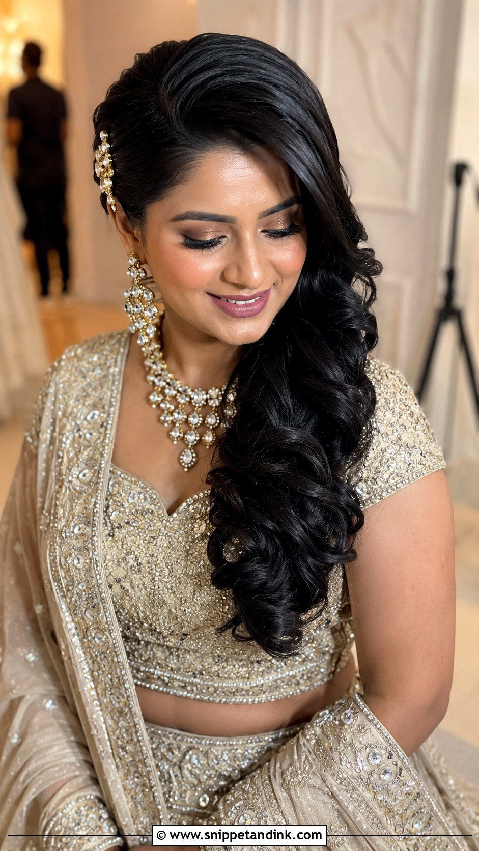 Side Swept Bridal Curls - Snippet and Ink - 15 North Indian Bride Hairstyle Ideas
