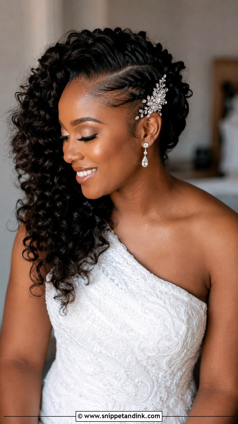 Side Swept Bridal Curls - Snippet and Ink - 20 Bridal Hair for Black Women Ideas
