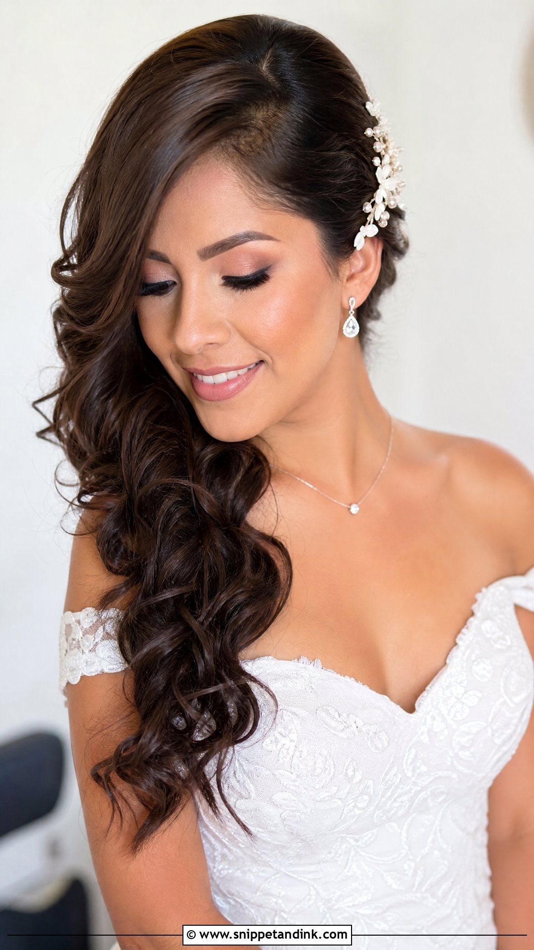 Side Swept Bridal Curls - Snippet and Ink - 15 Bridal Curls Hairstyles