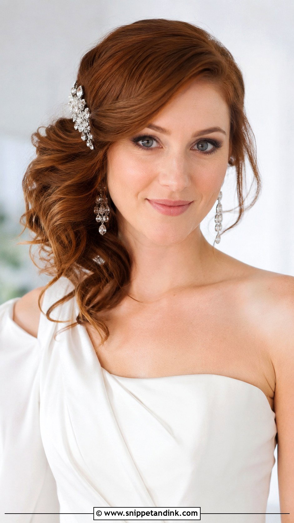 Side Swept Bridal Hair - Snippet and Ink - 25 Shoulder Length Bridal Hair Ideas