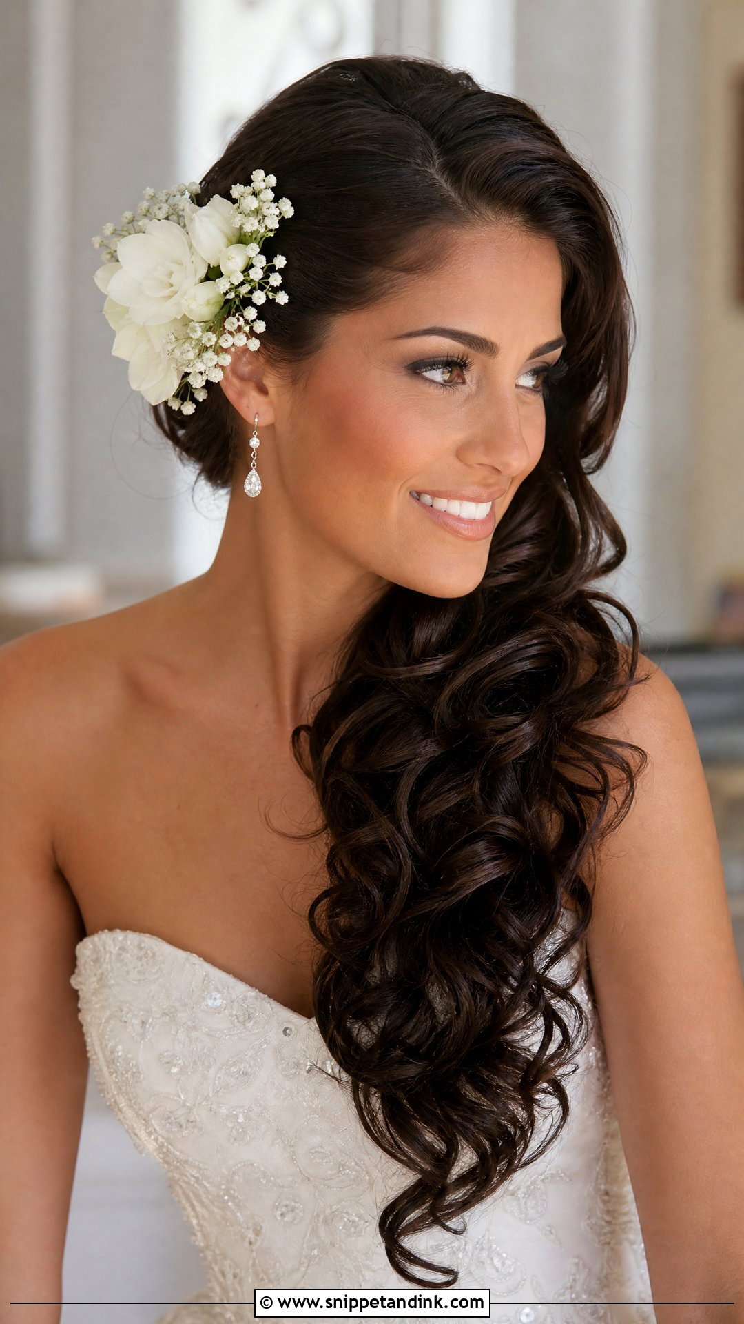 Side Swept Bridal Hair With Flowers - Snippet and Ink - 15 Flowers for Brides Hair Ideas
