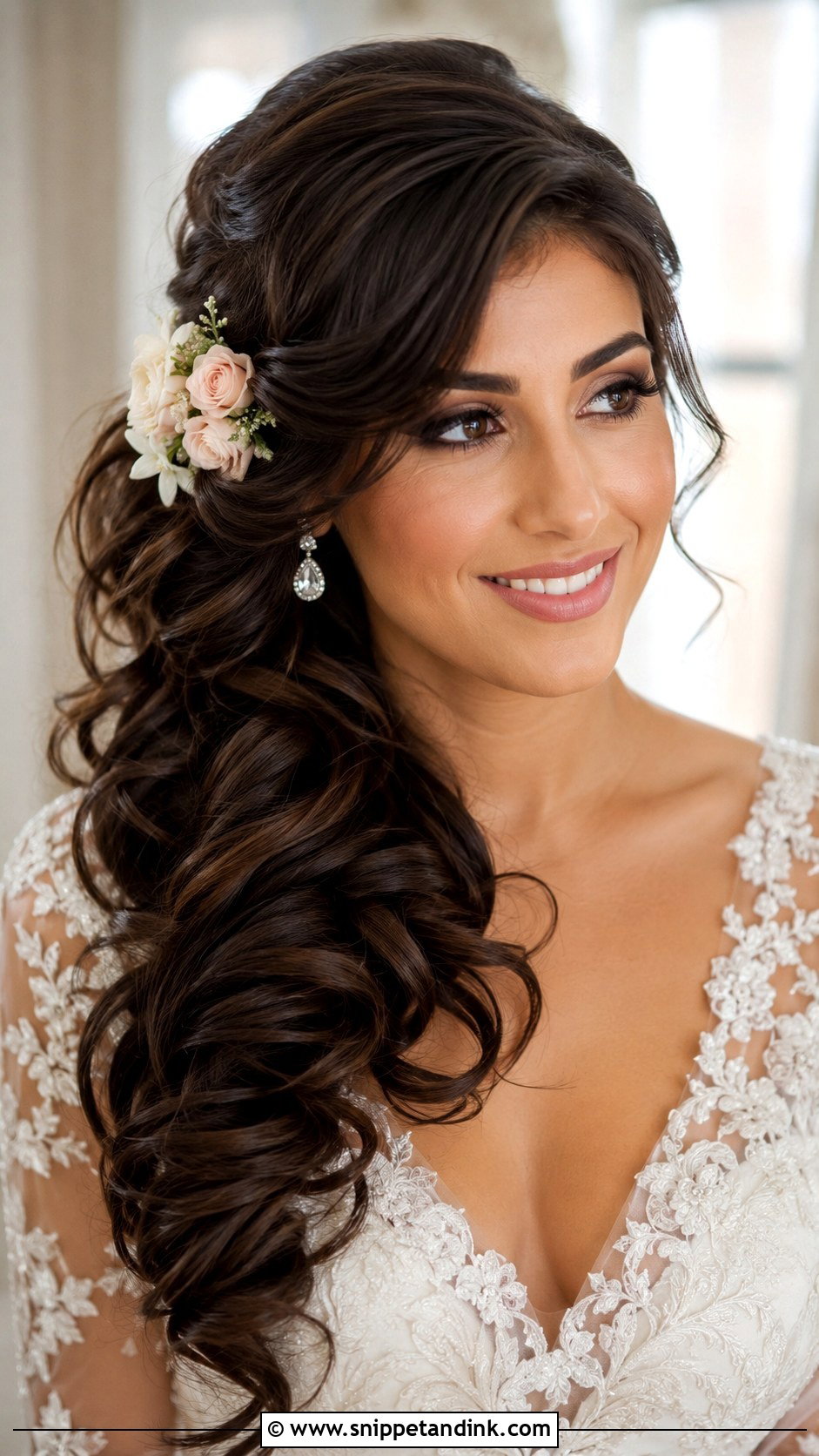 Side Swept Bridal Hair With Flowers - Snippet and Ink - 20 Flower Bridal Hair Decorations Ideas