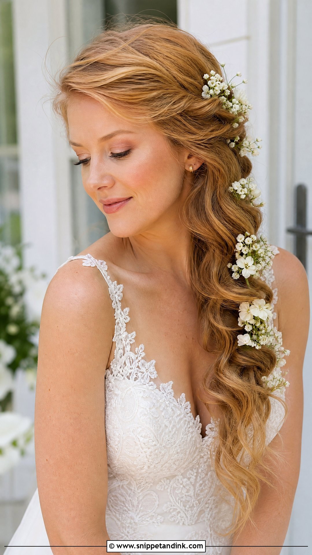 Side Swept Bridal Hair With Flowers - Snippet and Ink - 15 Bridal Hair to the Side Ideas
