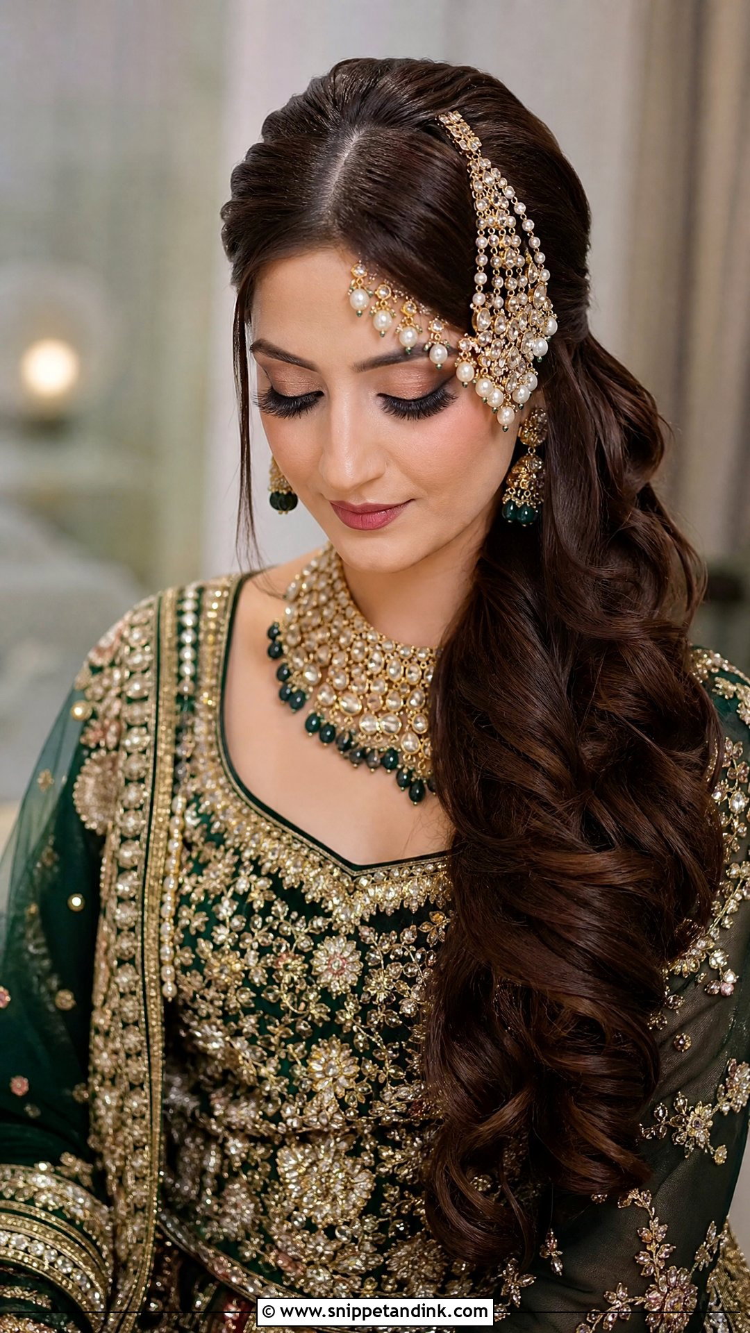 Side Swept Bridal Hair With Matha Patti - Snippet and Ink - 15 Bridal Hairstyles with Matha Patti