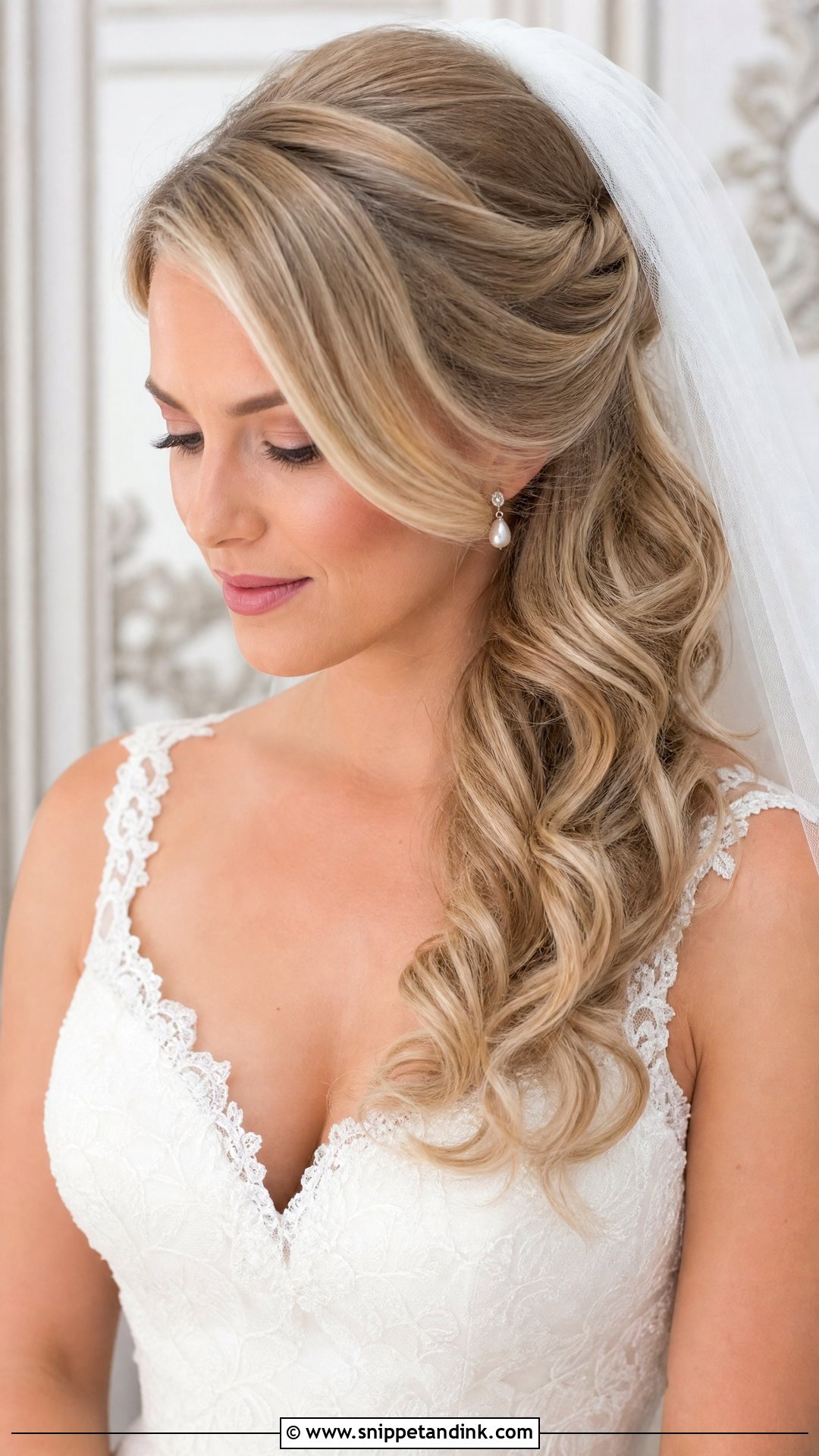 Side Swept Bridal Hair With Veil - Snippet and Ink - 15 Bridal Hair to the Side Ideas