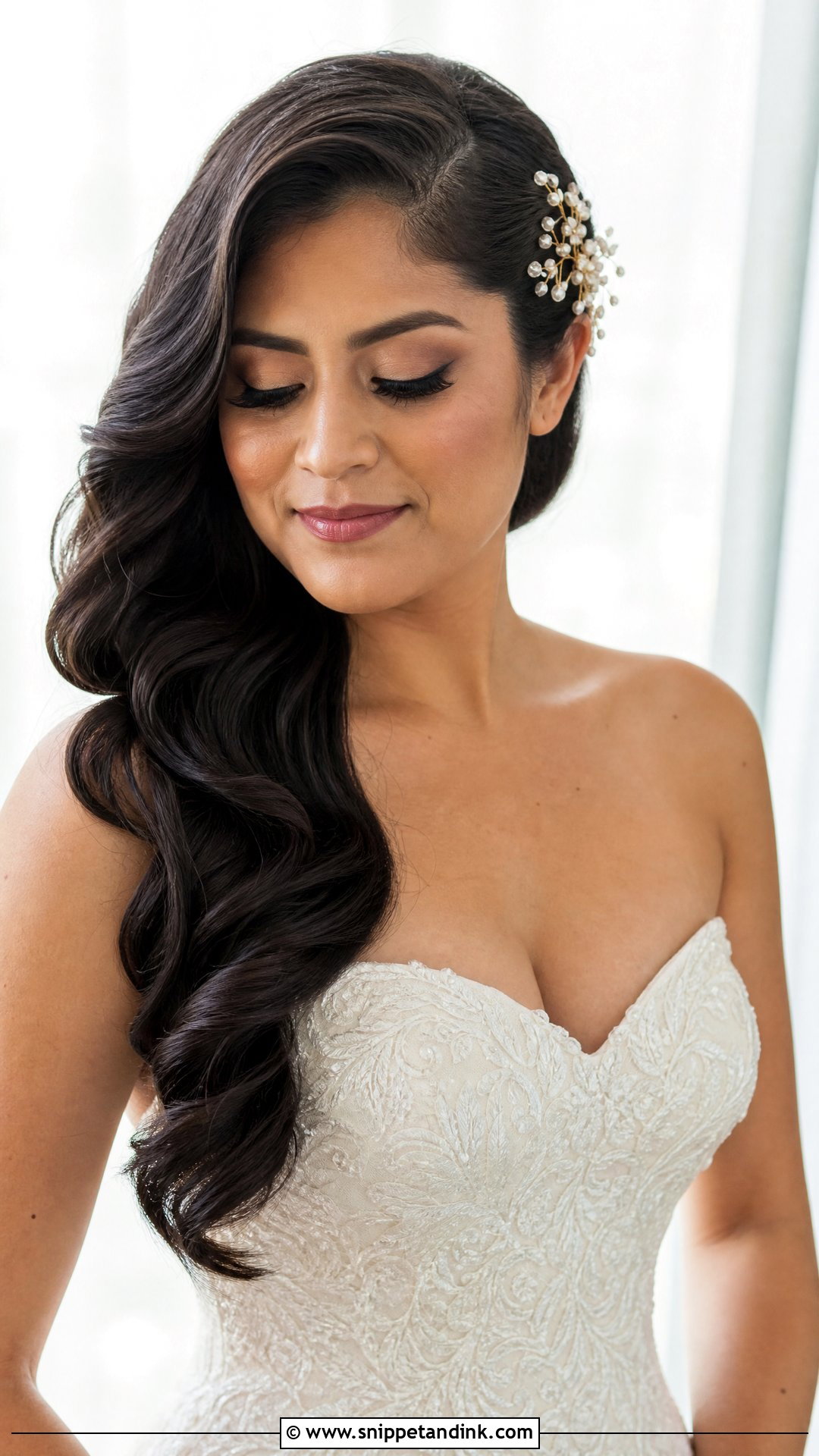 Side Swept Bridal Hairstyle For Long Hair - Snippet and Ink - 15 Elegant Bridal Hairstyles for Long Hair