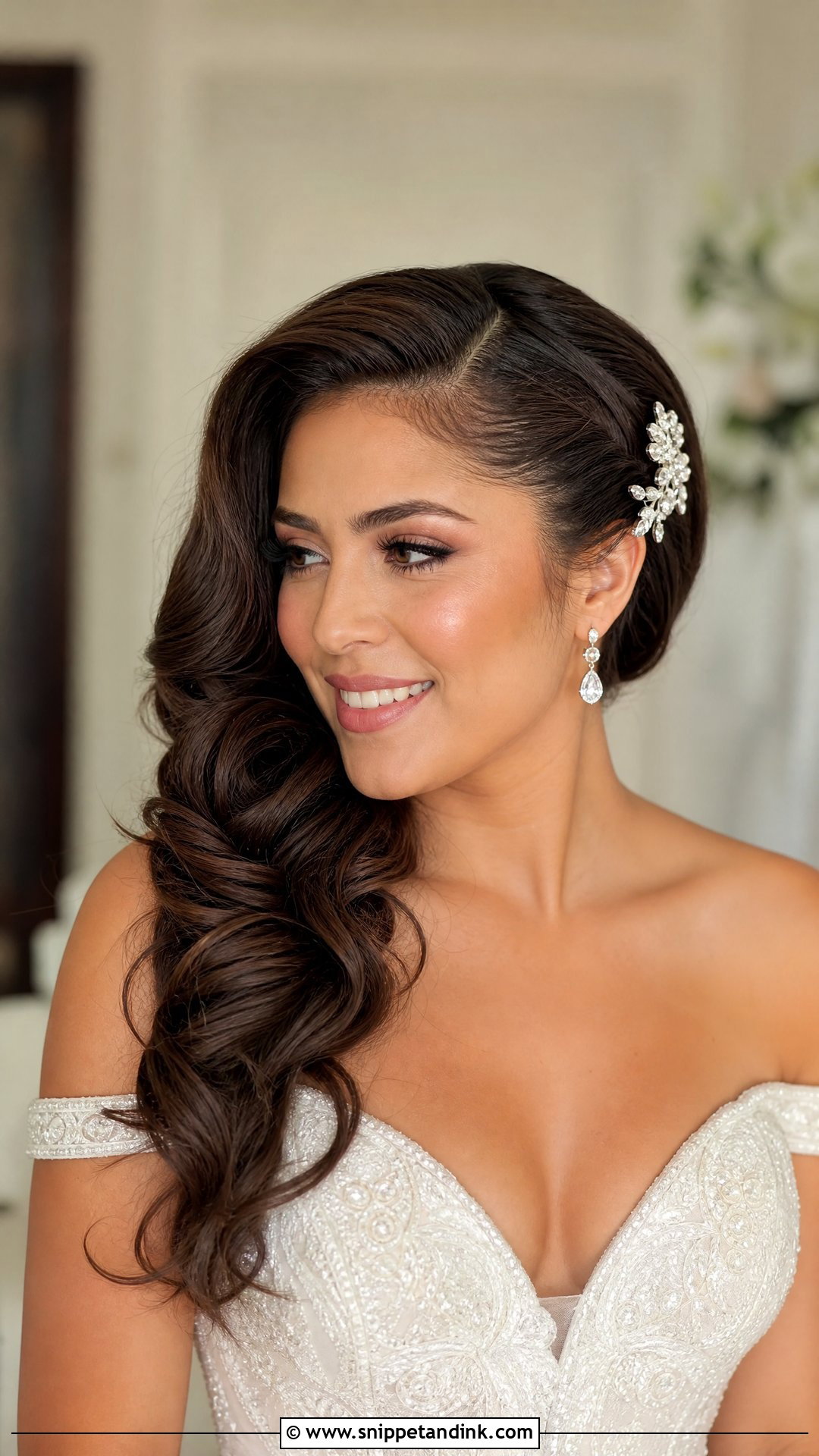 Side Swept Bridal Hairstyle For Long Hair - Snippet and Ink - 15 Easy Bridal Hairstyles for Long Hair