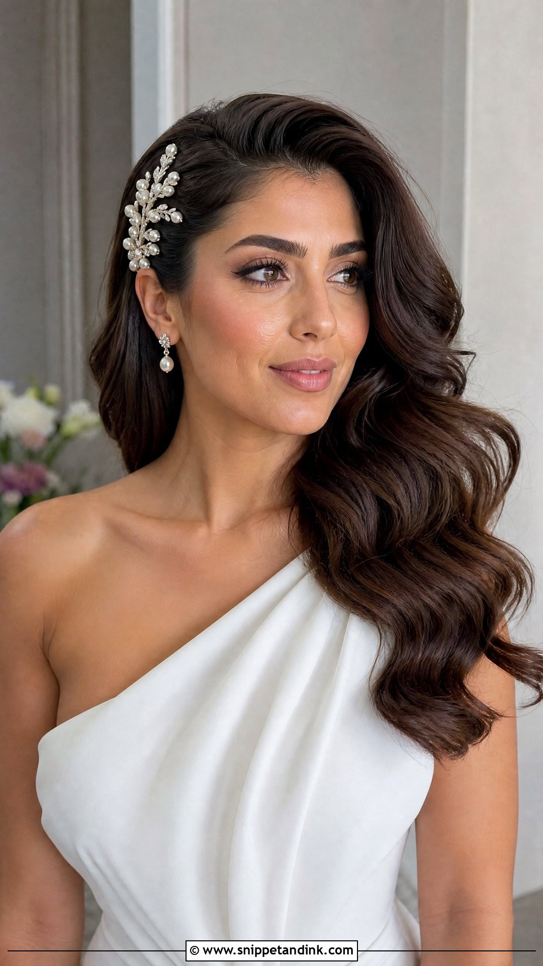 Side Swept Bridal Hairstyle With Bridal Clip - Snippet and Ink - 15 Bridal Hairstyles with Headpiece