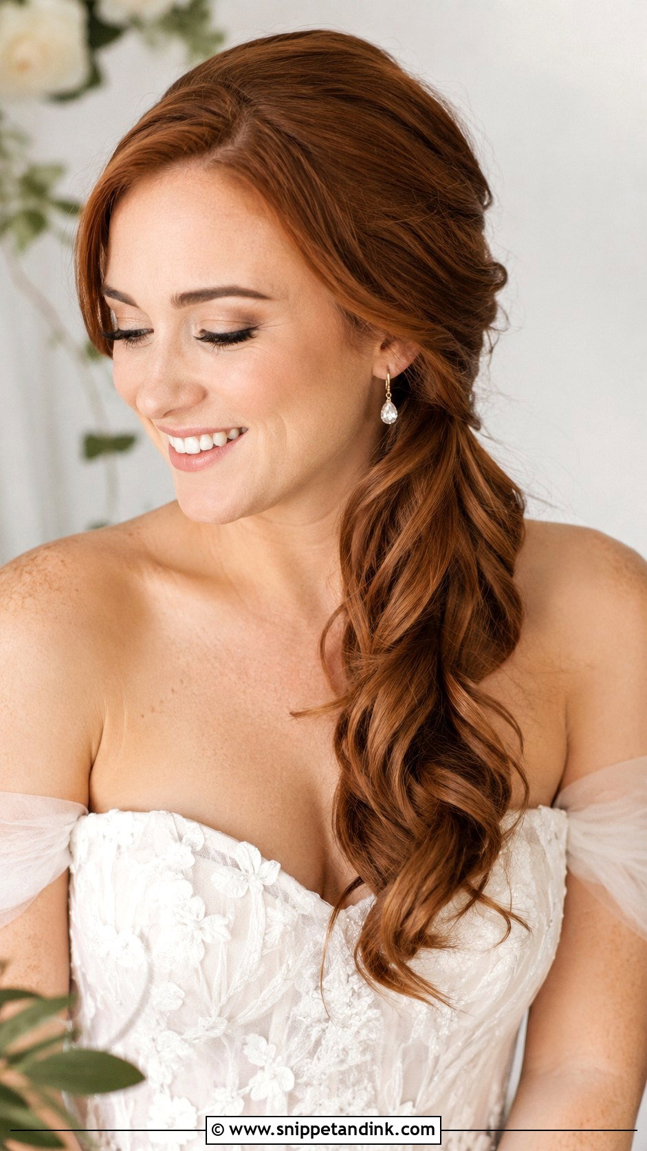 Side Swept Bridal Ponytail - Snippet and Ink - 25 Bride Ponytail Hairstyles