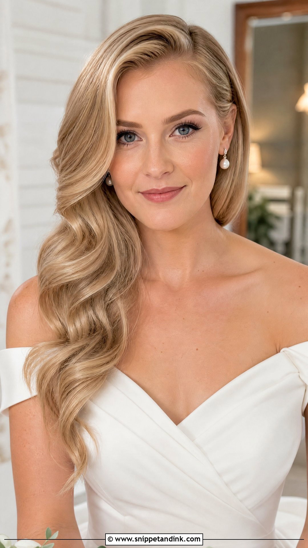 Side Swept Bridal Waves - Snippet and Ink - 15 Bridal Hair to the Side Ideas