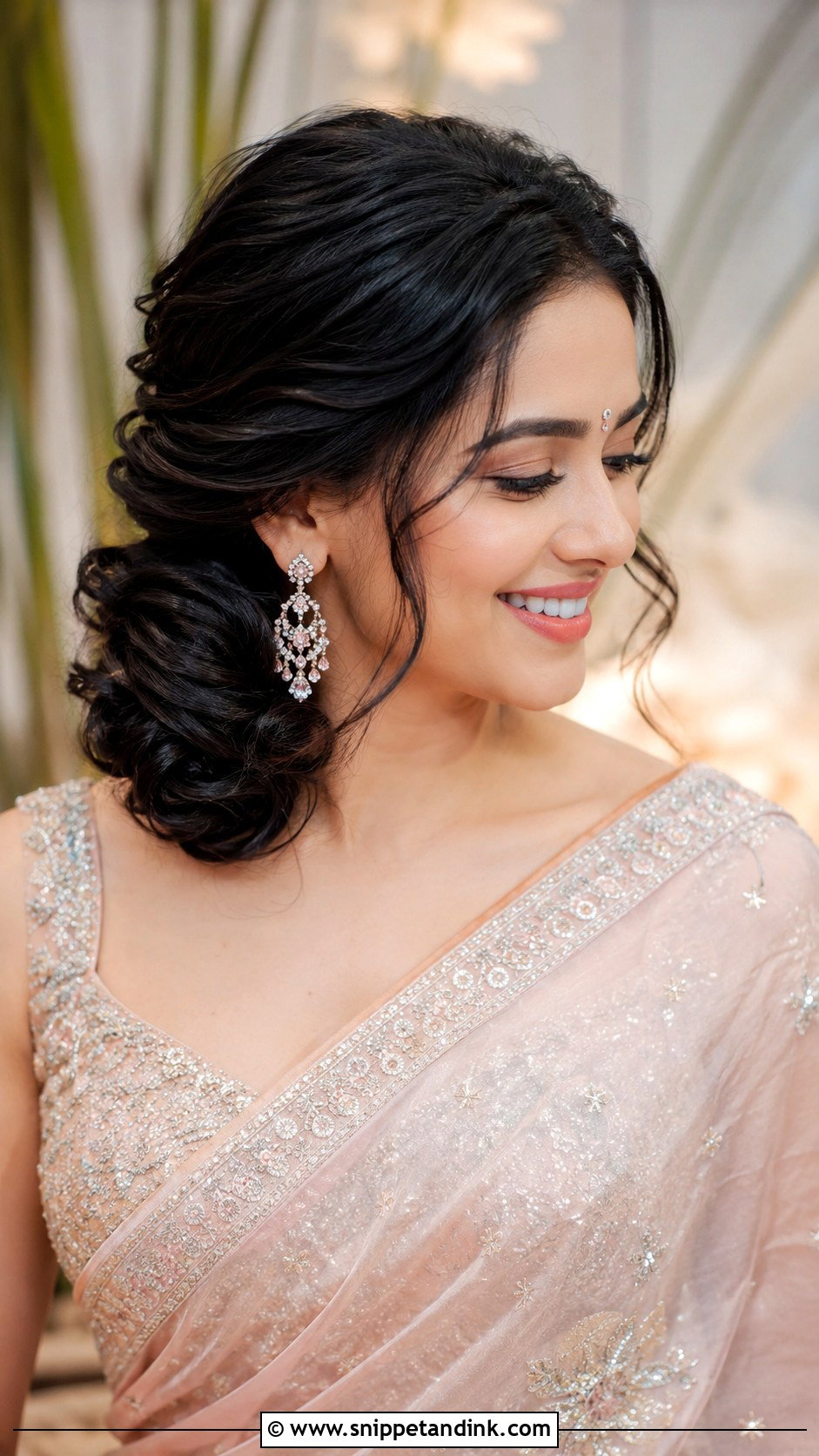 Side Swept Bun For Saree - Snippet and Ink - 25 Indian Front Look Bridal Bun Hairstyles