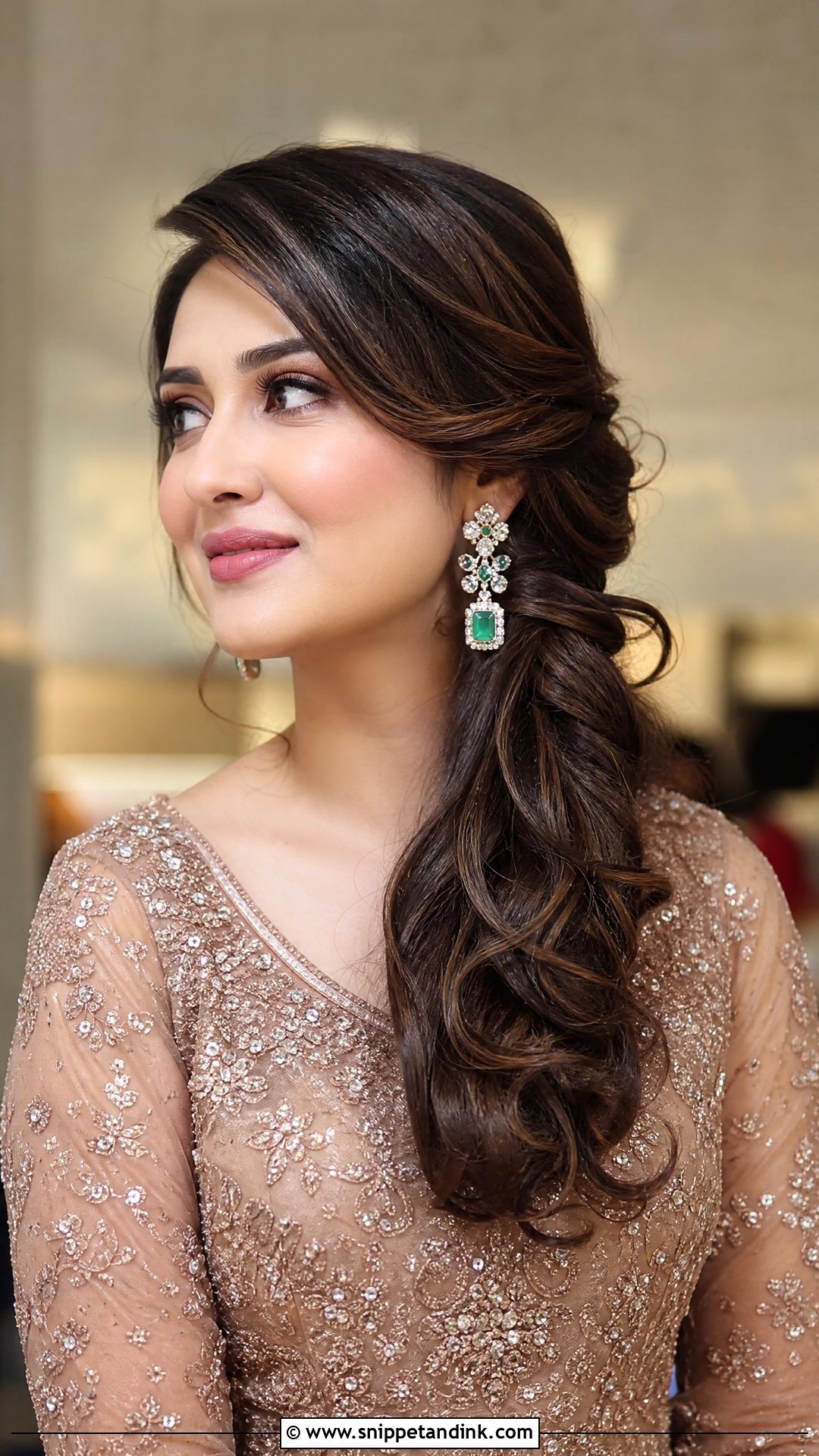 Side Swept Bun for Reception - Snippet and Ink - 20 Indian Wedding Bun Bridal Hairstyle Ideas