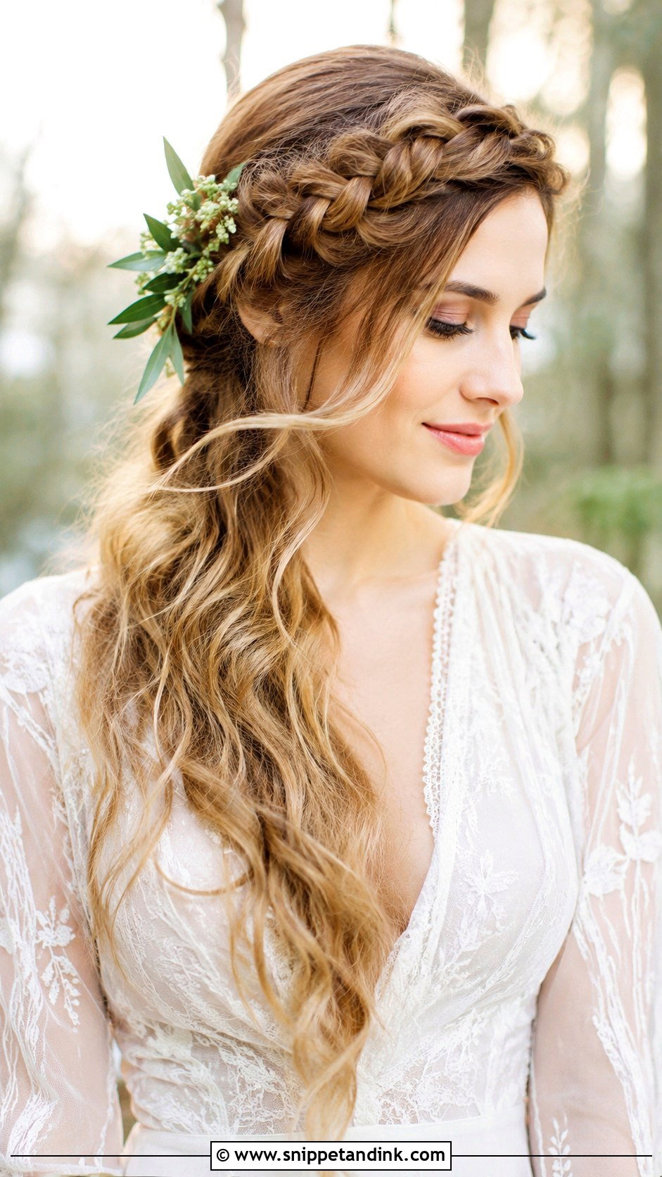 Side Swept Crown Braid - Snippet and Ink - 20 Wedding Hair One Side Pulled Back Ideas