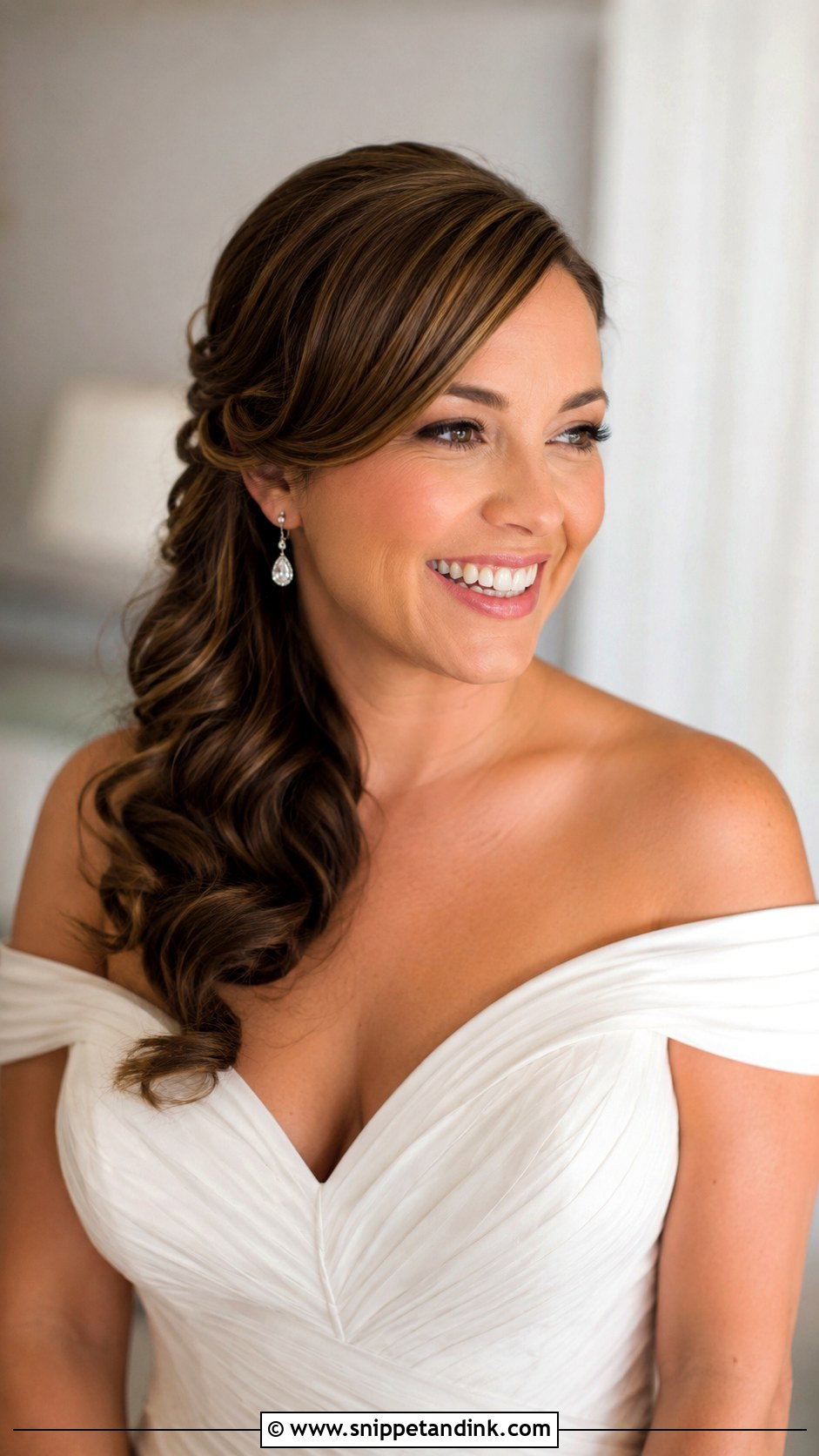 Side Swept Curls - Snippet and Ink - 25 Shoulder Length Wedding Hairstyles