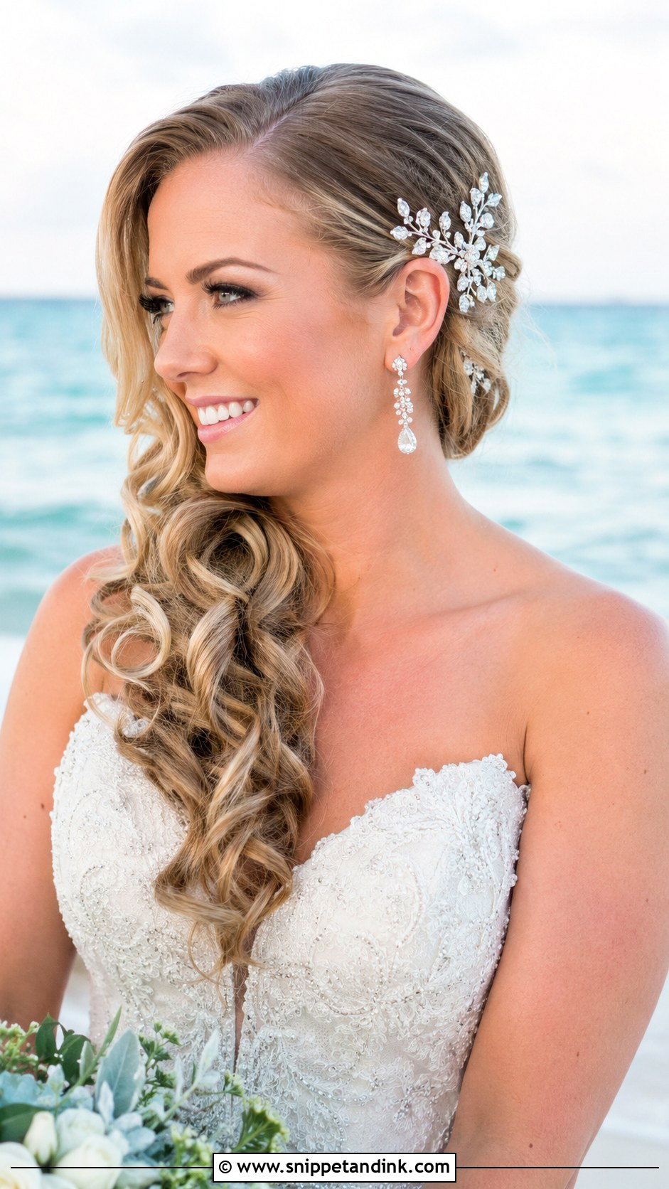 Side Swept Curls - Snippet and Ink - 30 Beach Wedding Hair Ideas