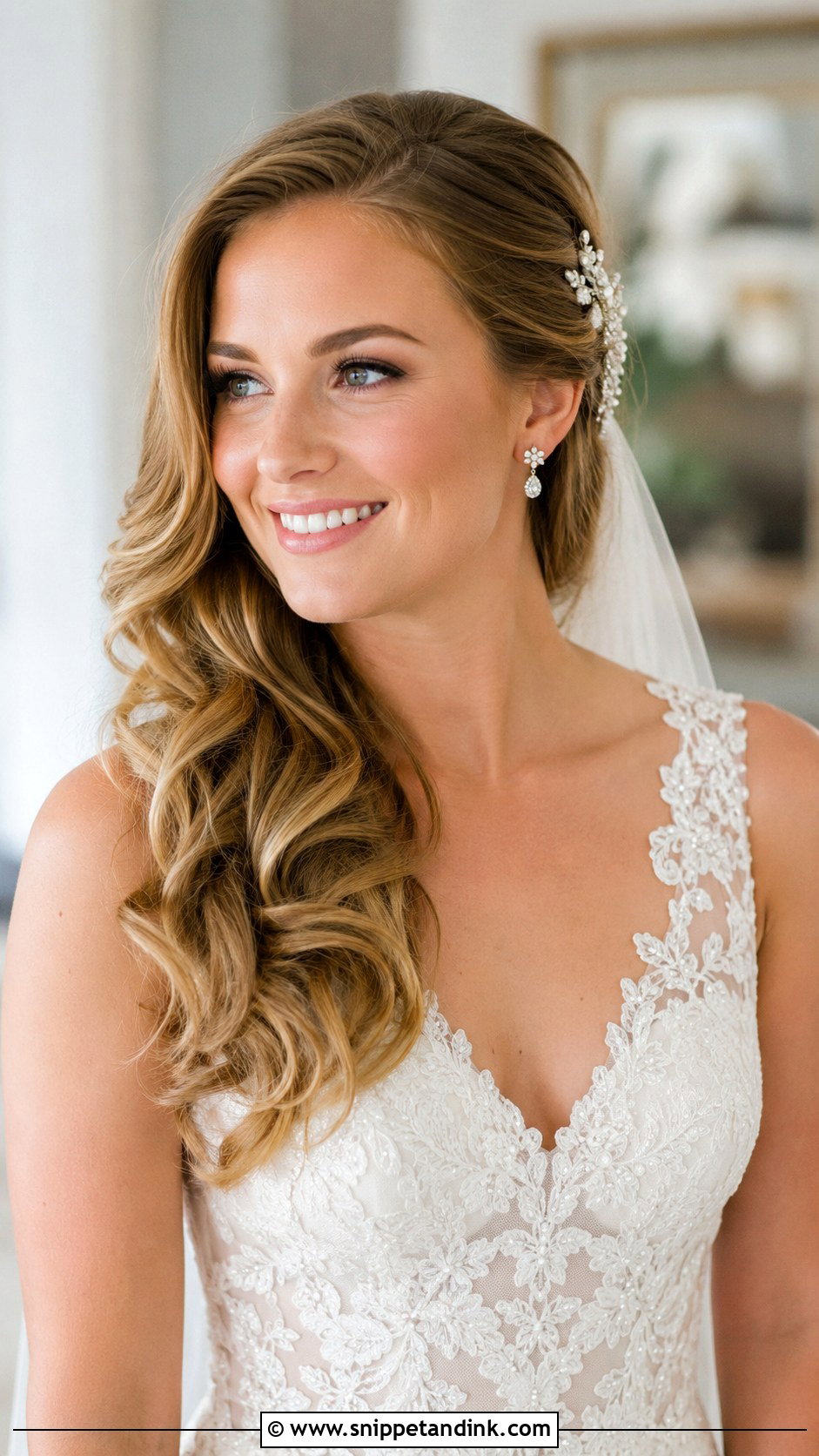 Side Swept Curls - Snippet and Ink - 30 Boho Bridal Hair Ideas
